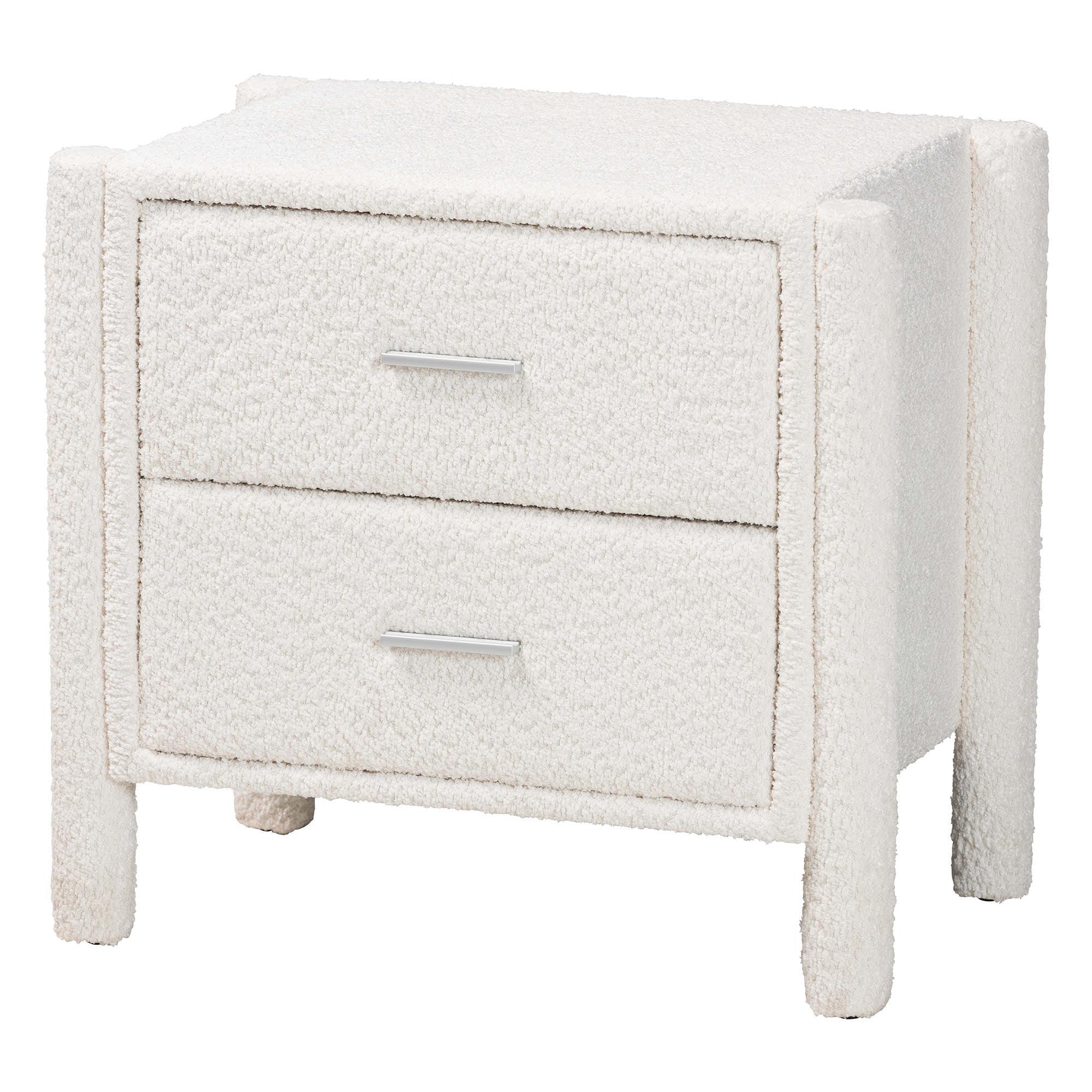 Laria Modern Teddy-Bear Fabric 2-Drawer Nightstand