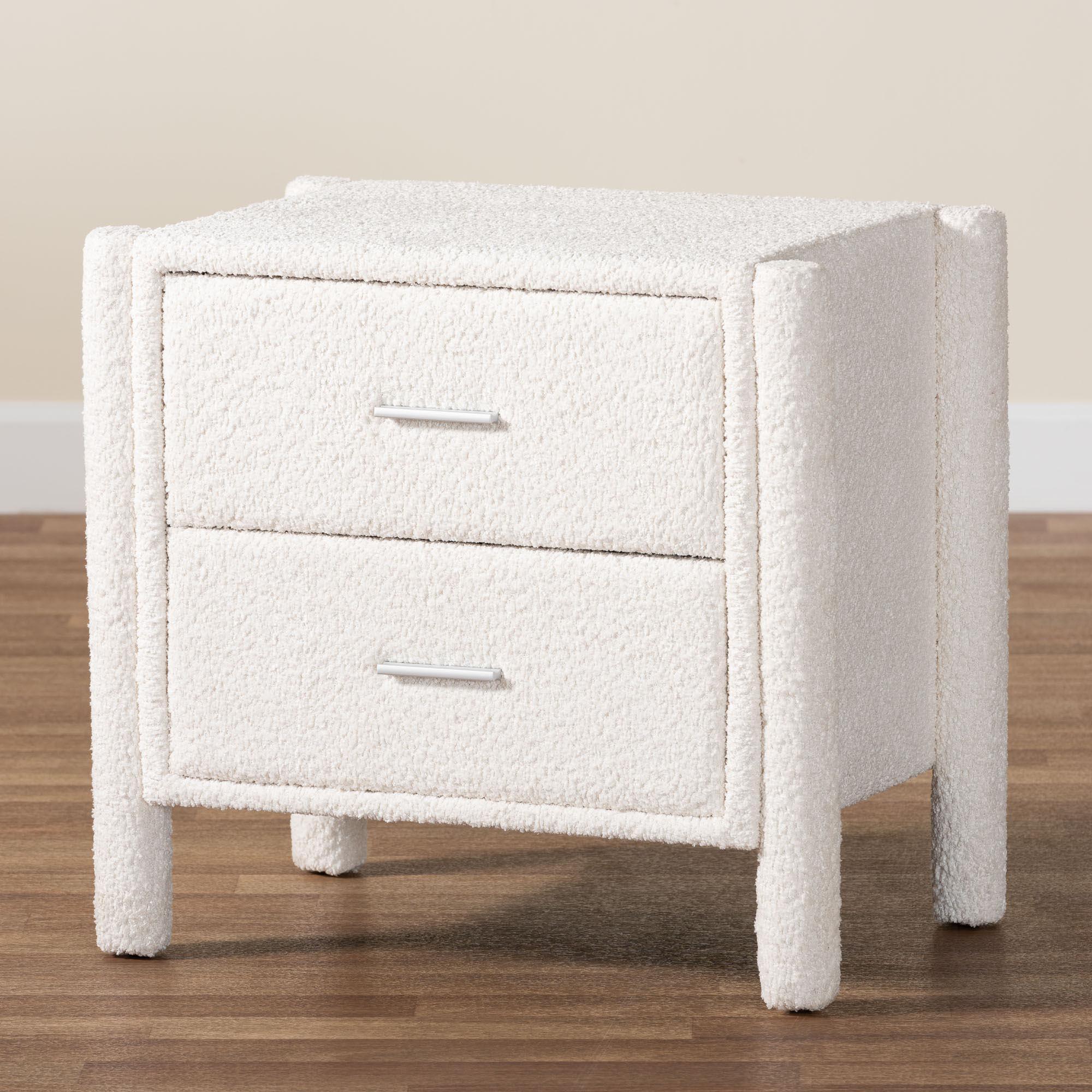 Laria Modern Teddy-Bear Fabric 2-Drawer Nightstand