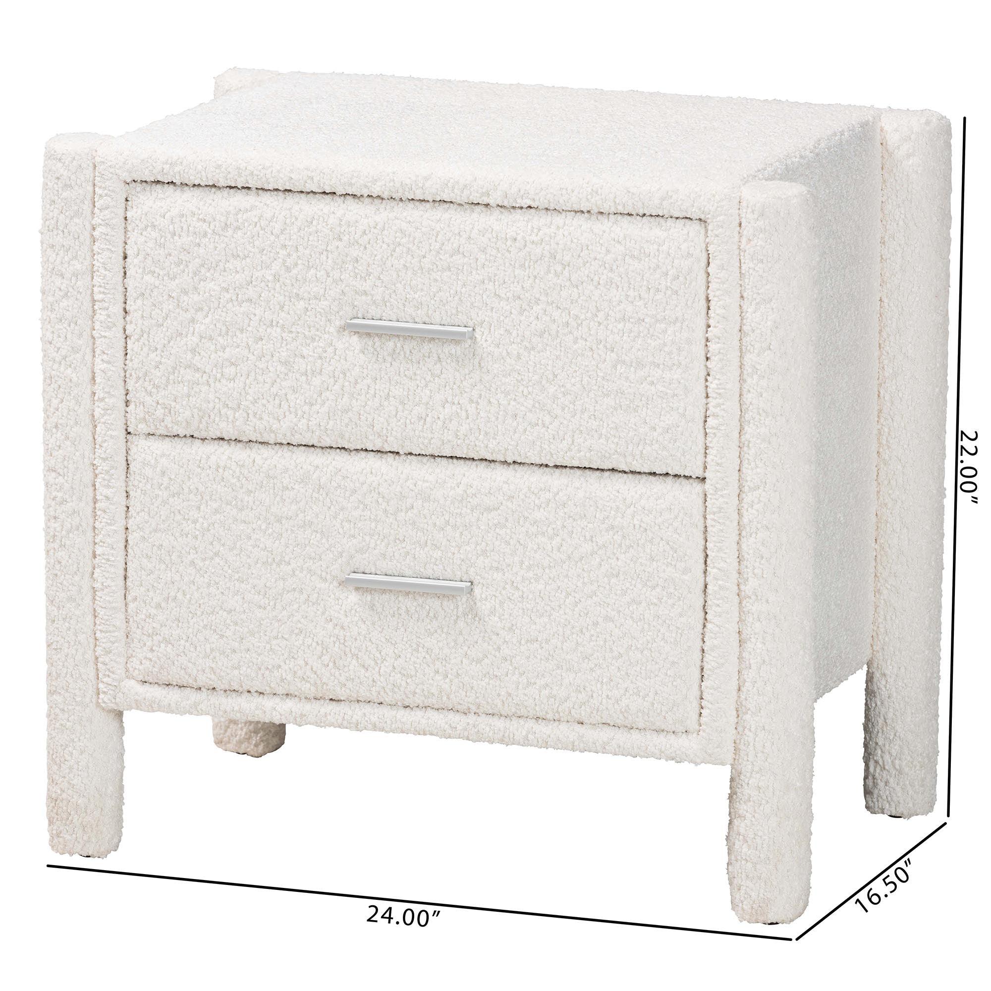 Laria Modern Teddy-Bear Fabric 2-Drawer Nightstand