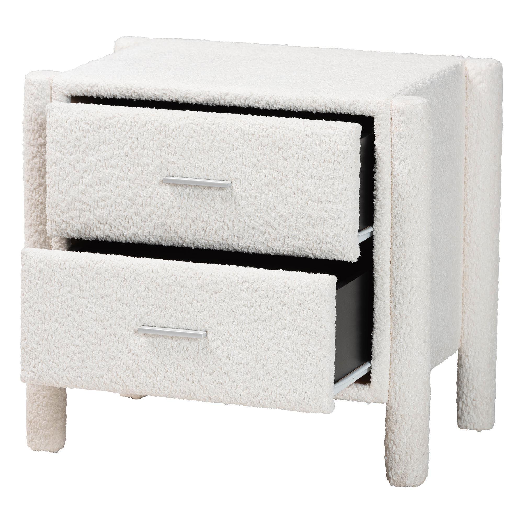 Laria Modern Teddy-Bear Fabric 2-Drawer Nightstand