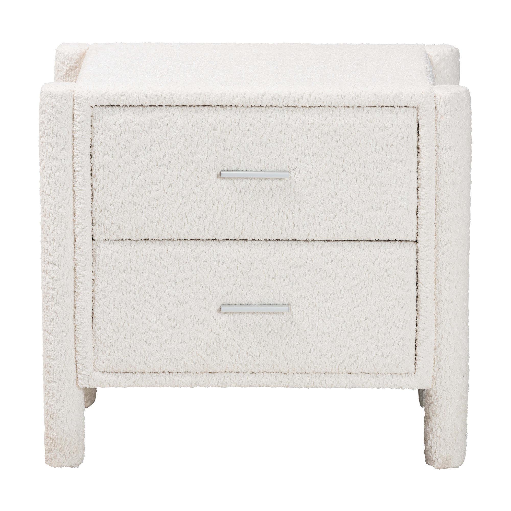 Laria Modern Teddy-Bear Fabric 2-Drawer Nightstand