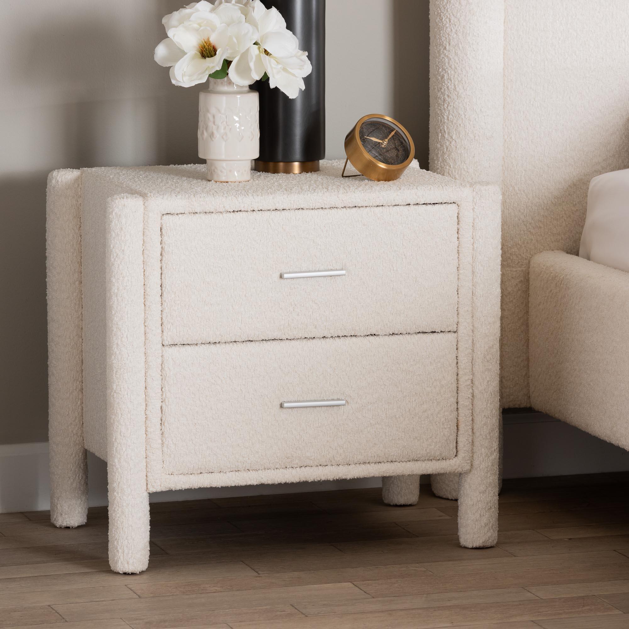 Laria Modern Teddy-Bear Fabric 2-Drawer Nightstand