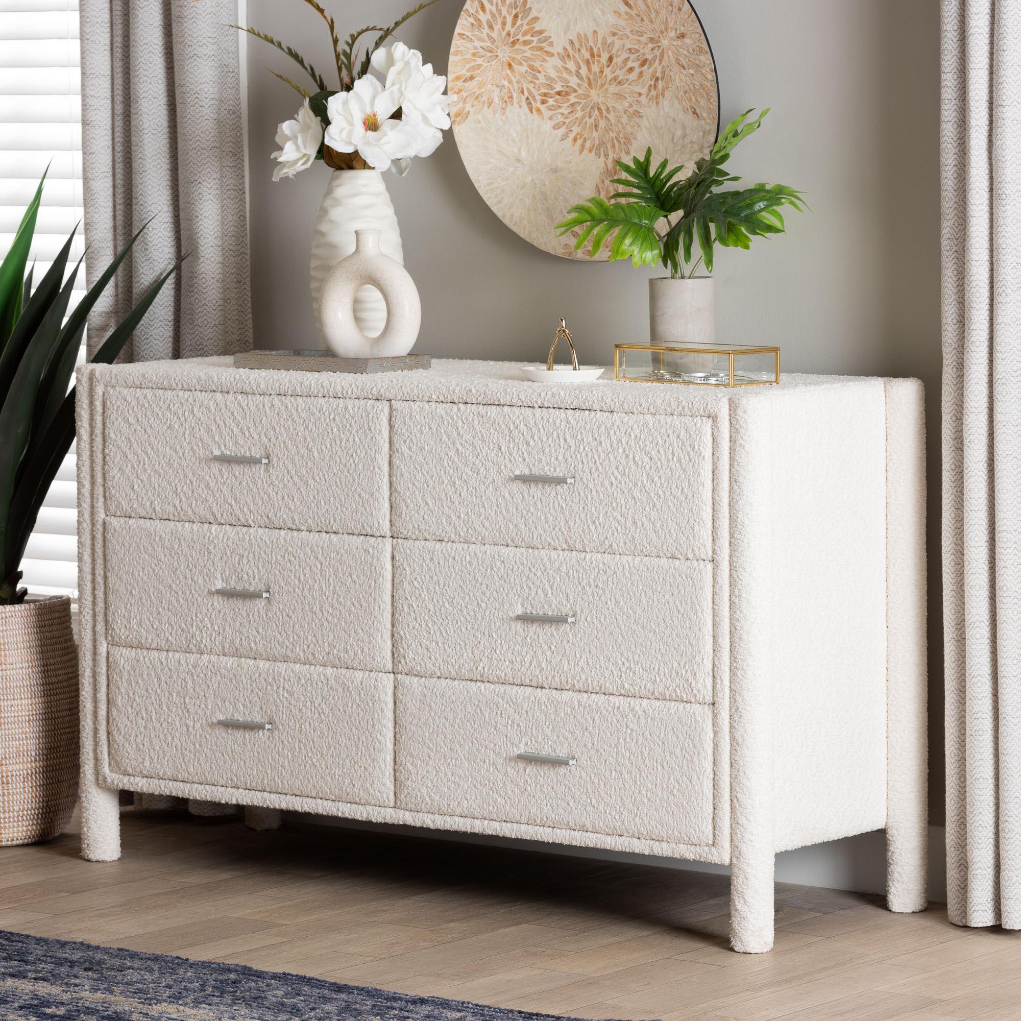 Laria Modern Teddy-Bear Fabric 6-Drawer Dresser