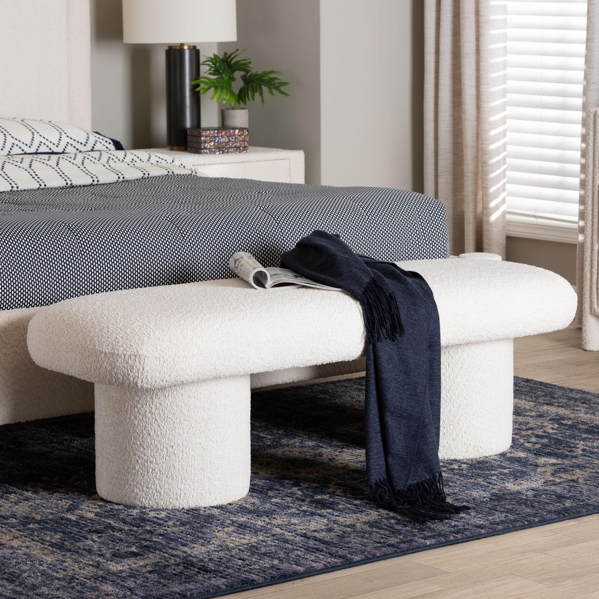 Laria Modern Teddy-Bear Fabric Accent Bench