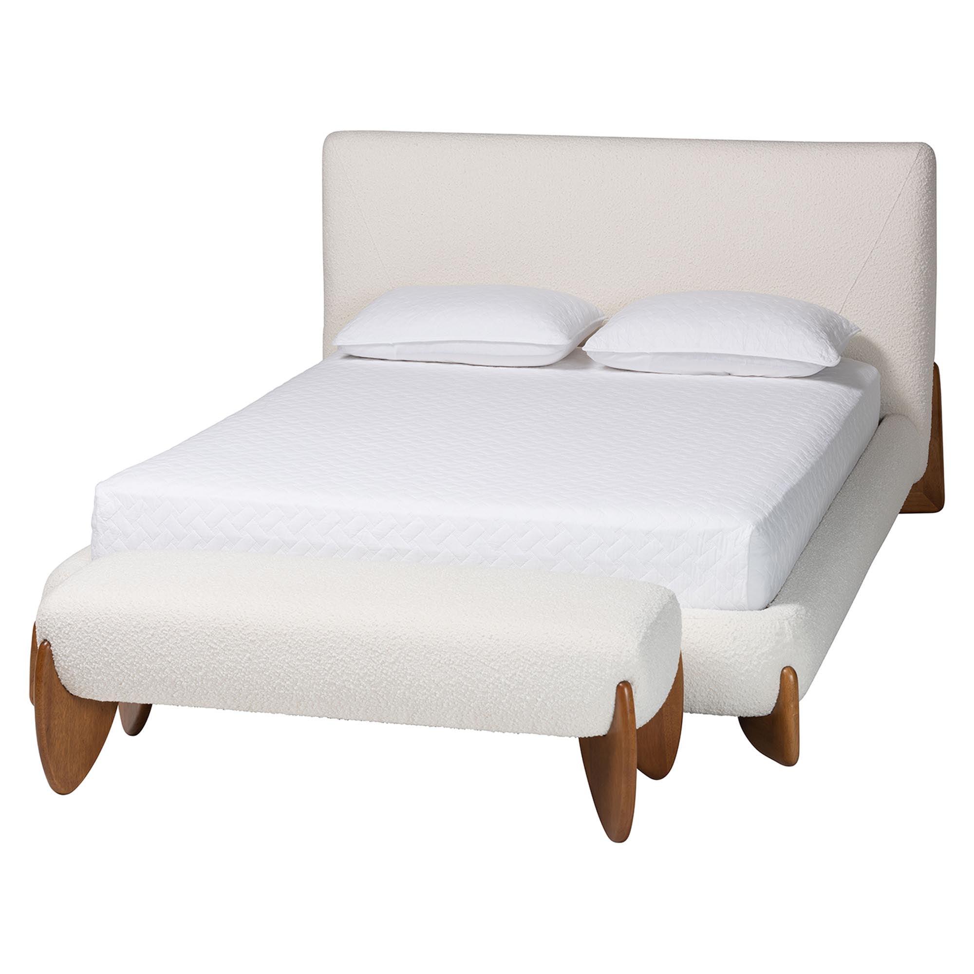 Vinicio Mid-Century Modern Cream Boucle 2-Piece Bedroom Set