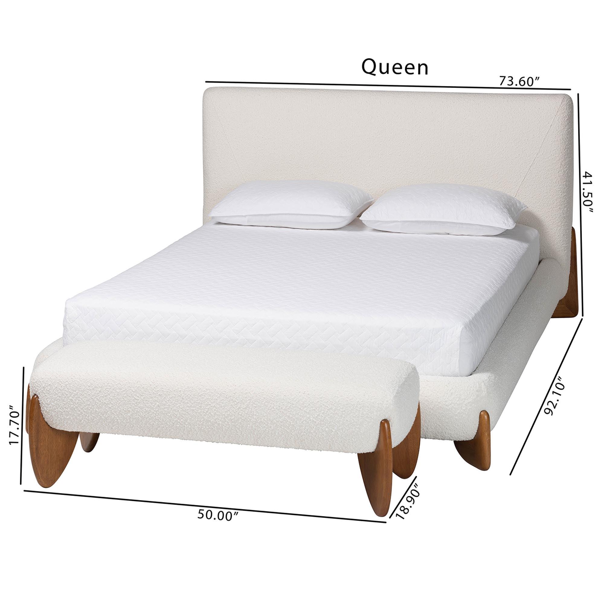 Vinicio Mid-Century Modern Cream Boucle 2-Piece Bedroom Set