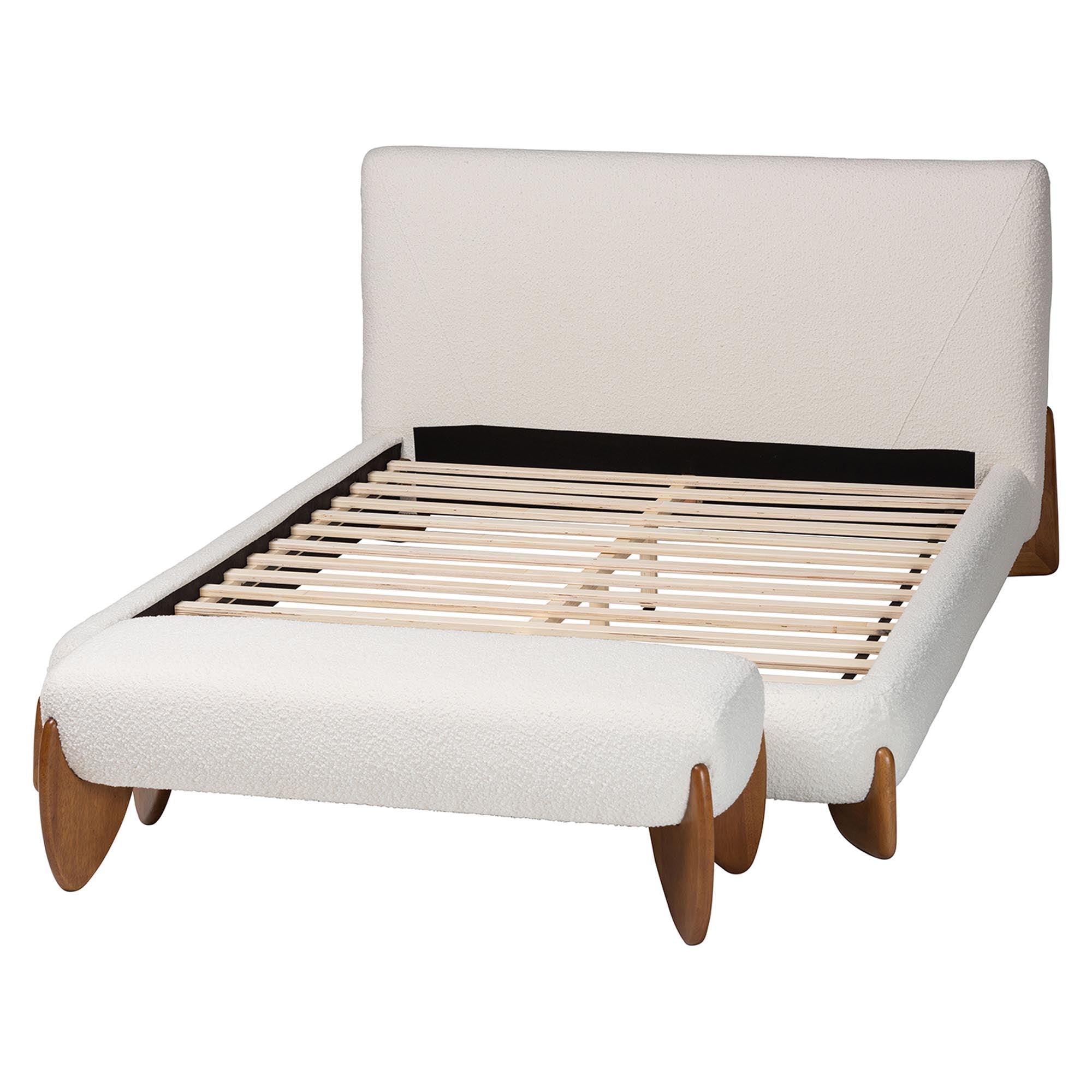 Vinicio Mid-Century Modern Cream Boucle 2-Piece Bedroom Set