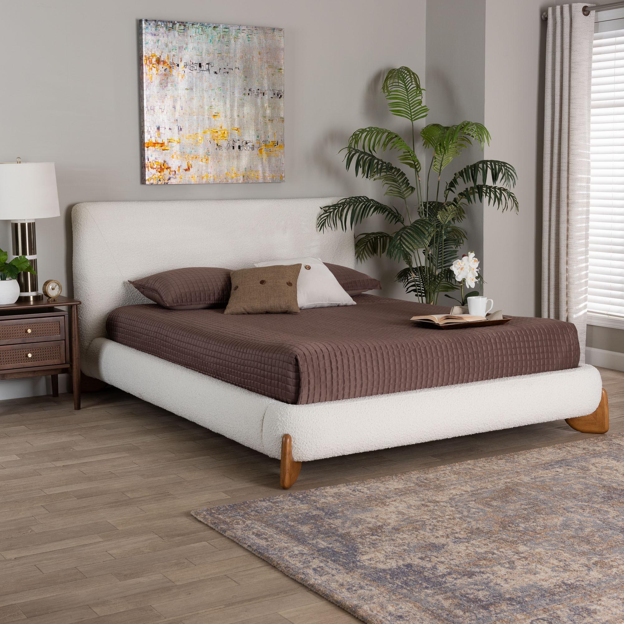 Vinicio Mid-Century Modern Cream Boucle Platform Bed