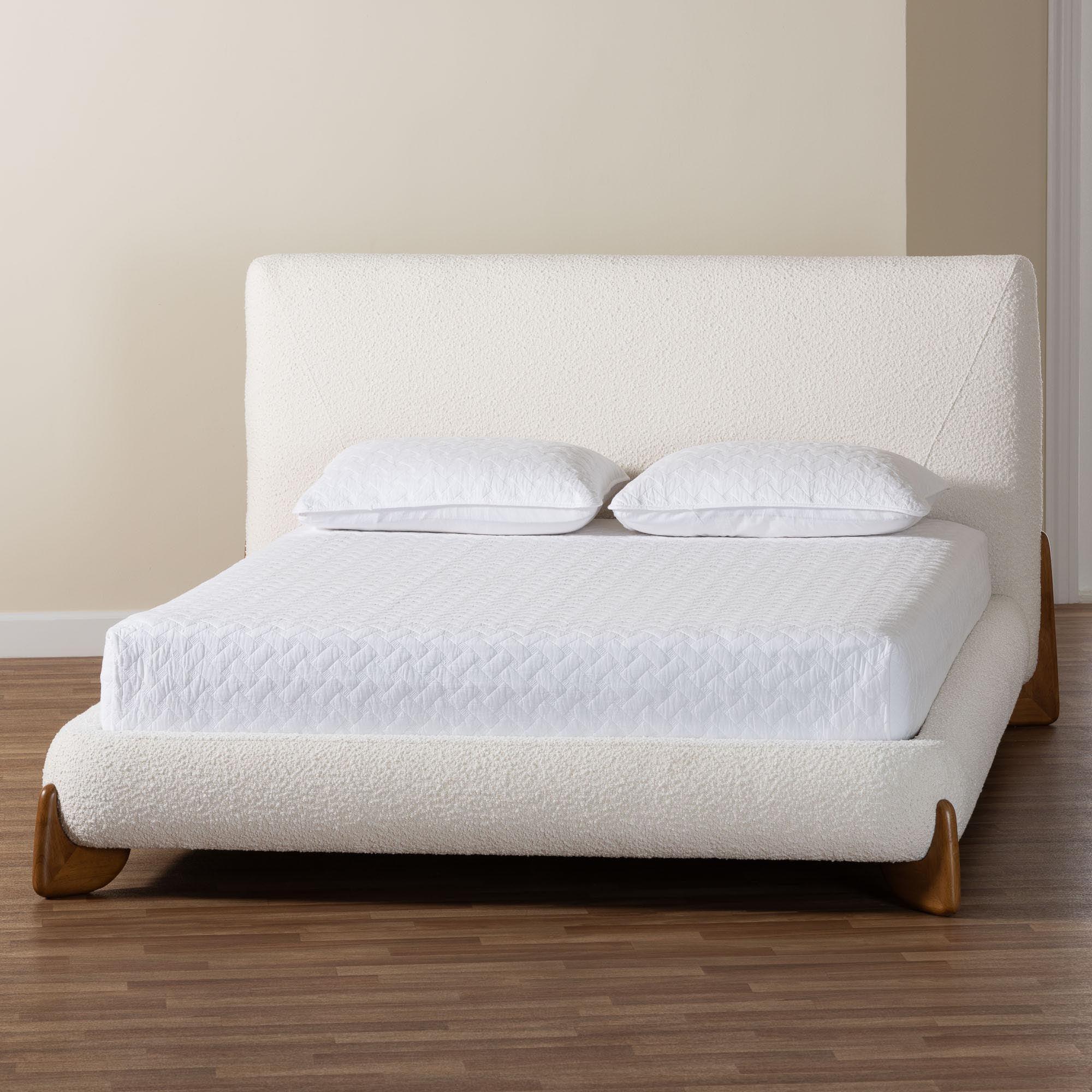 Vinicio Mid-Century Modern Cream Boucle Platform Bed