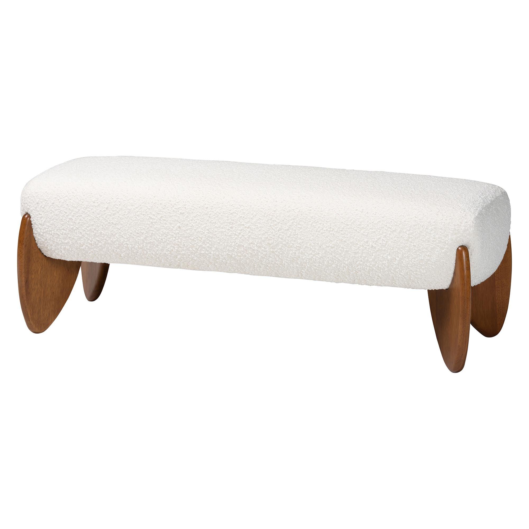 Vinicio Mid-Century Modern Cream Boucle Accent Bench