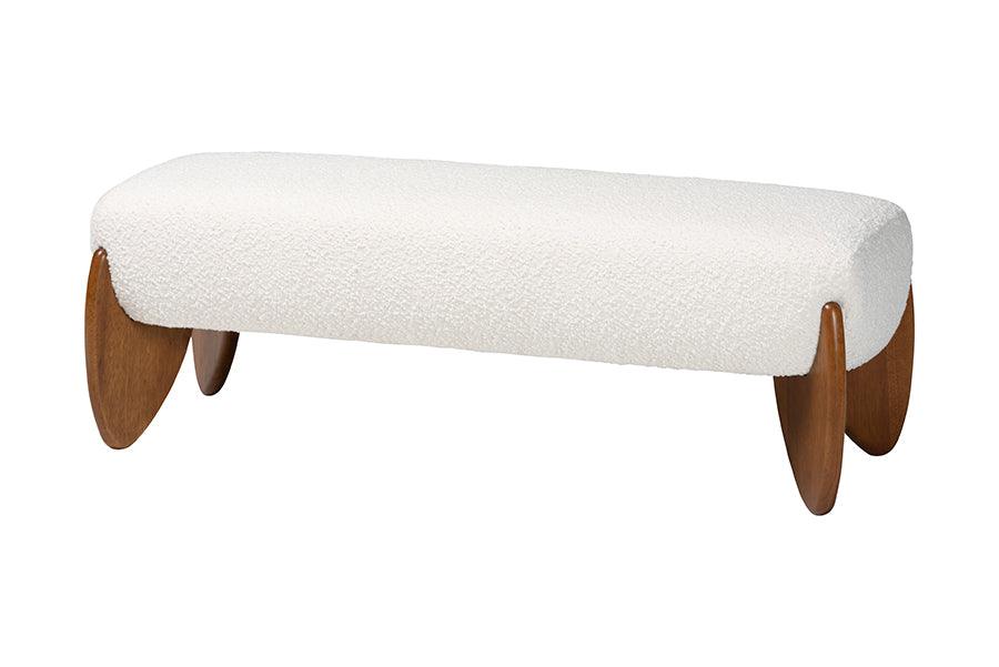 Vinicio Mid-Century Modern Cream Boucle Accent Bench