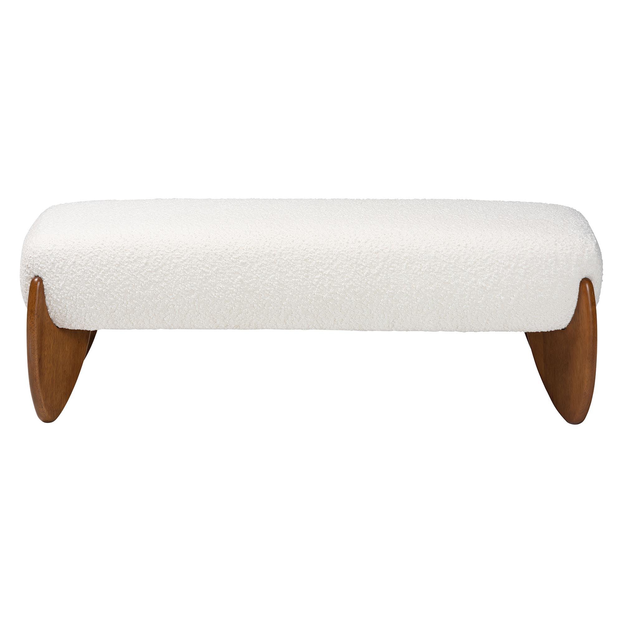 Vinicio Mid-Century Modern Cream Boucle Accent Bench