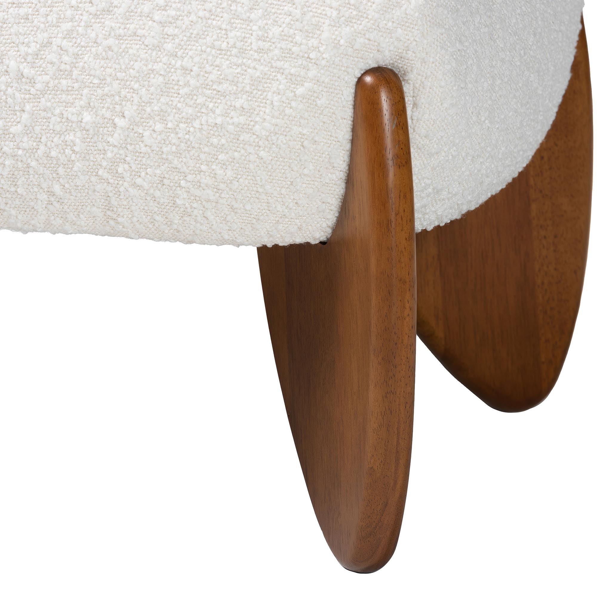 Vinicio Mid-Century Modern Cream Boucle Accent Bench