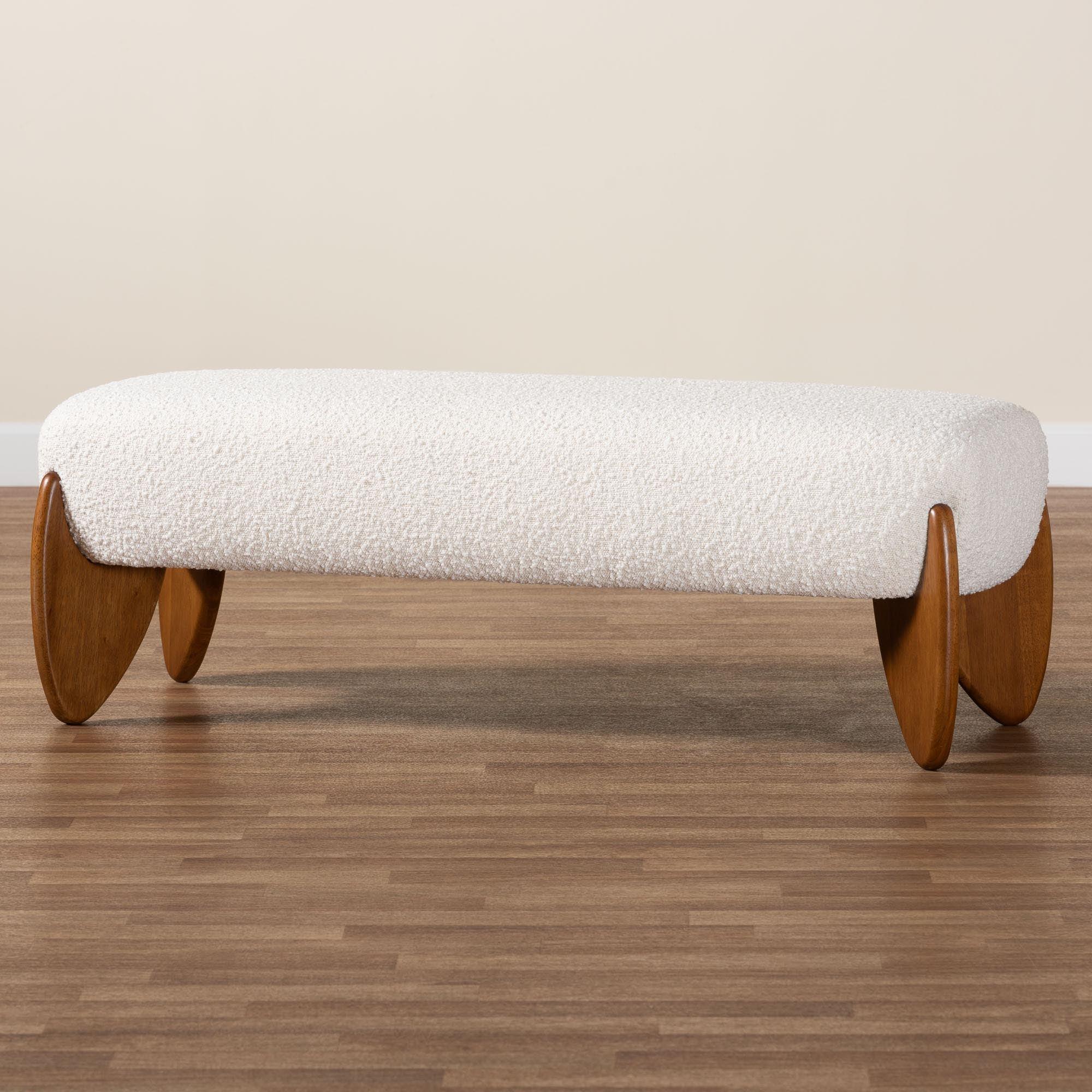 Vinicio Mid-Century Modern Cream Boucle Accent Bench