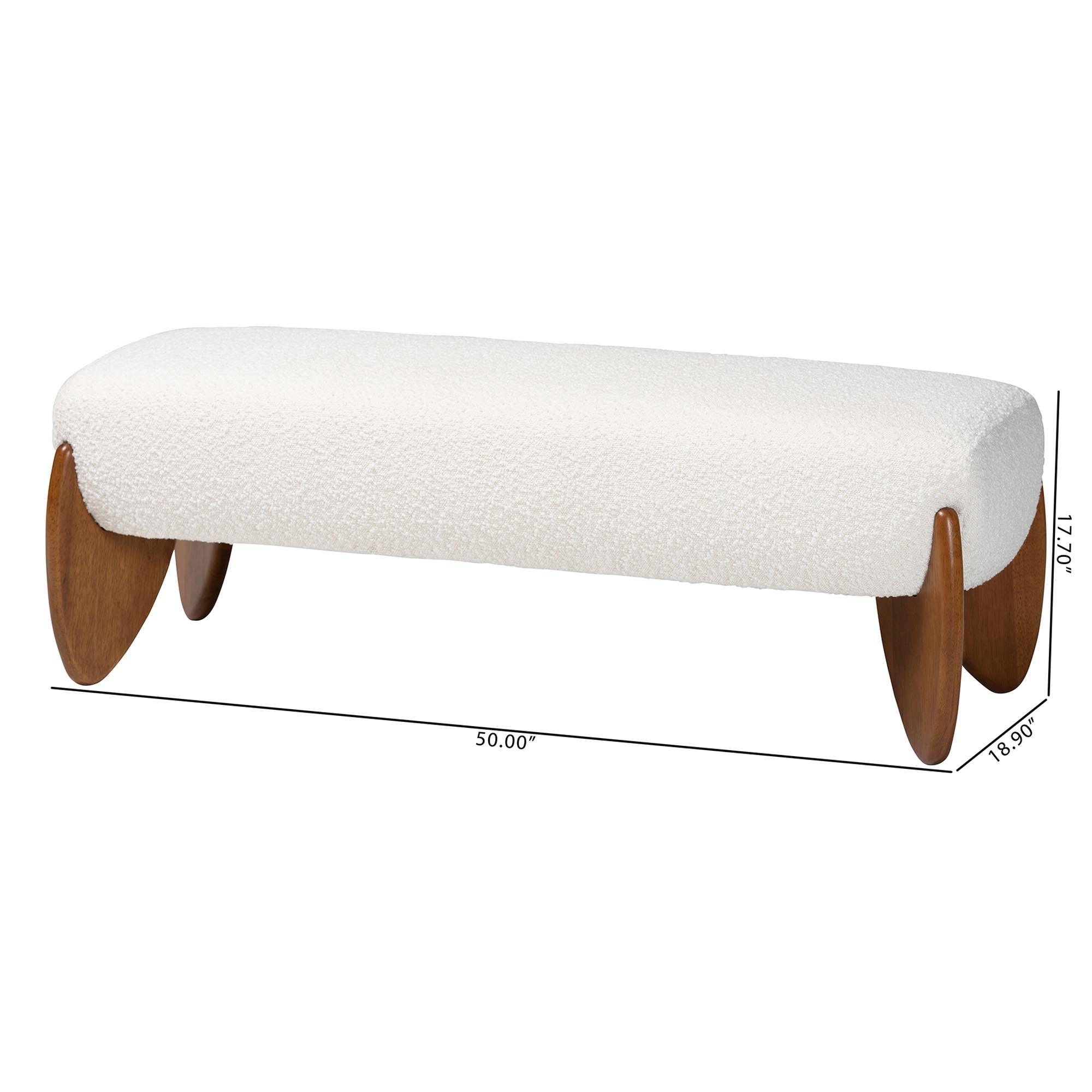 Vinicio Mid-Century Modern Cream Boucle Accent Bench