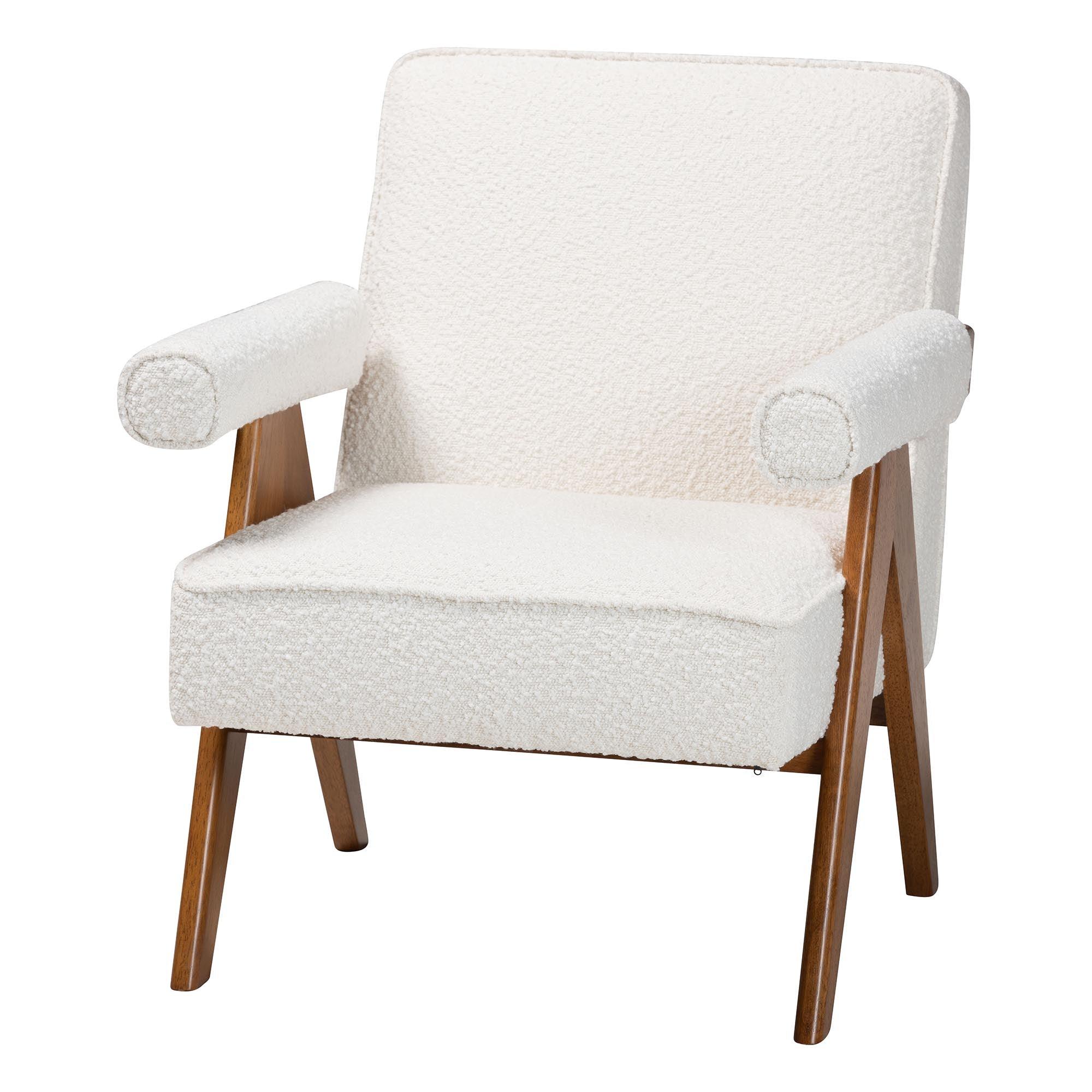 Georgina Japandi Cream Boucle and Wood Accent Chair