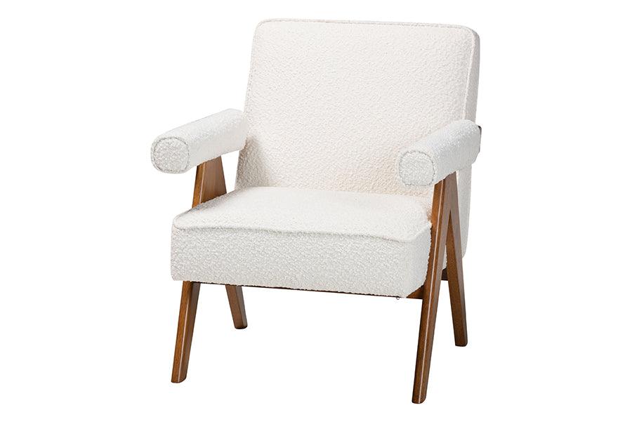 Georgina Japandi Cream Boucle and Wood Accent Chair