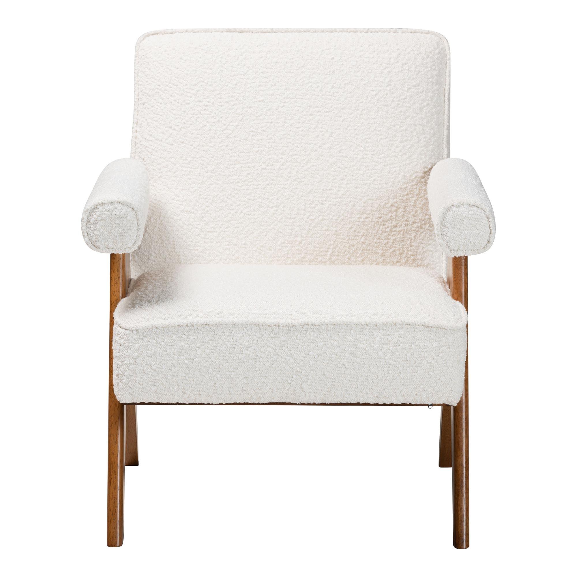 Georgina Japandi Cream Boucle and Wood Accent Chair