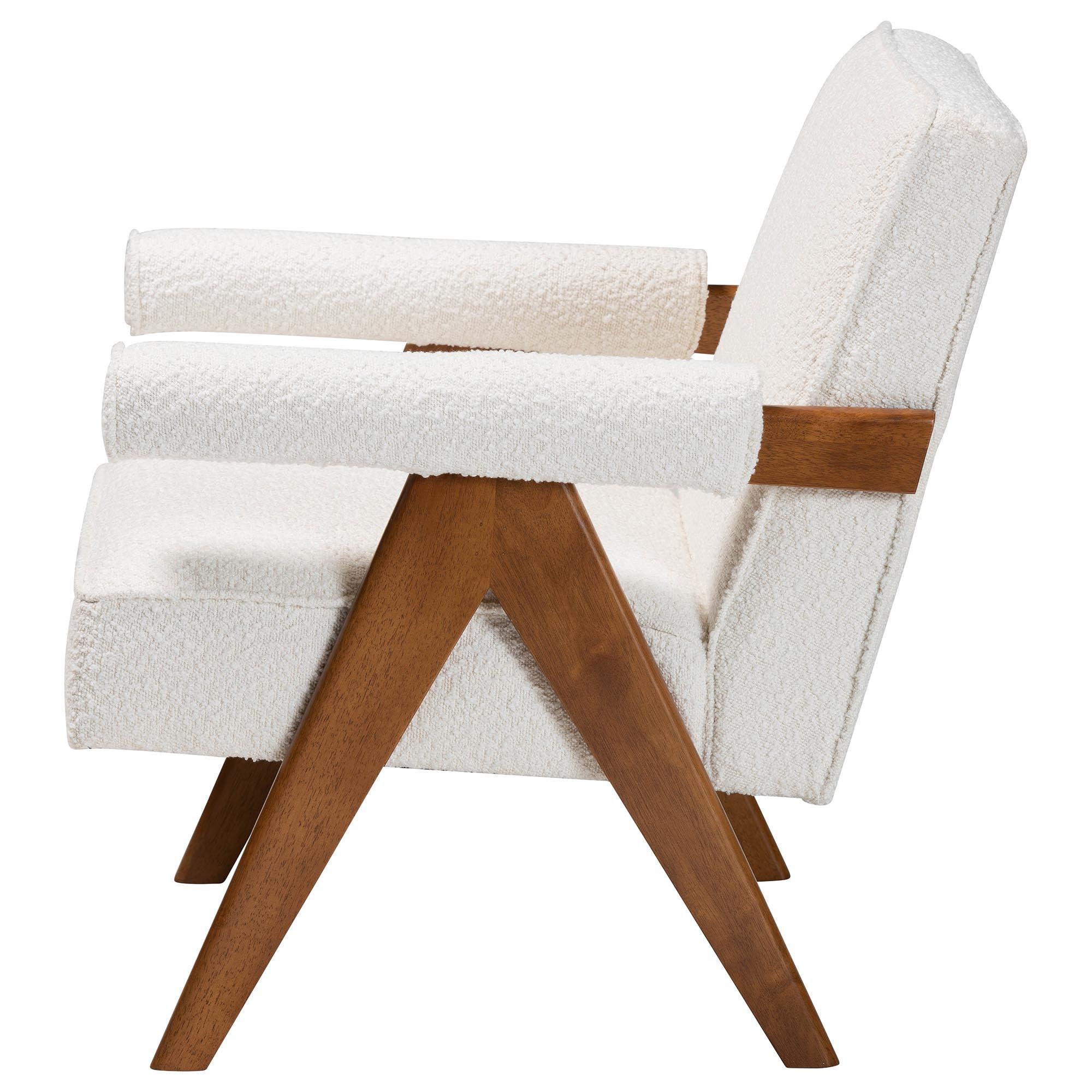 Georgina Japandi Cream Boucle and Wood Accent Chair