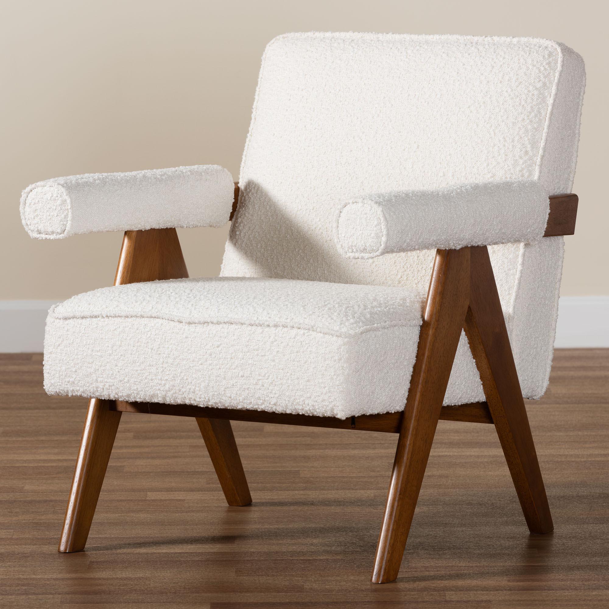 Georgina Japandi Cream Boucle and Wood Accent Chair