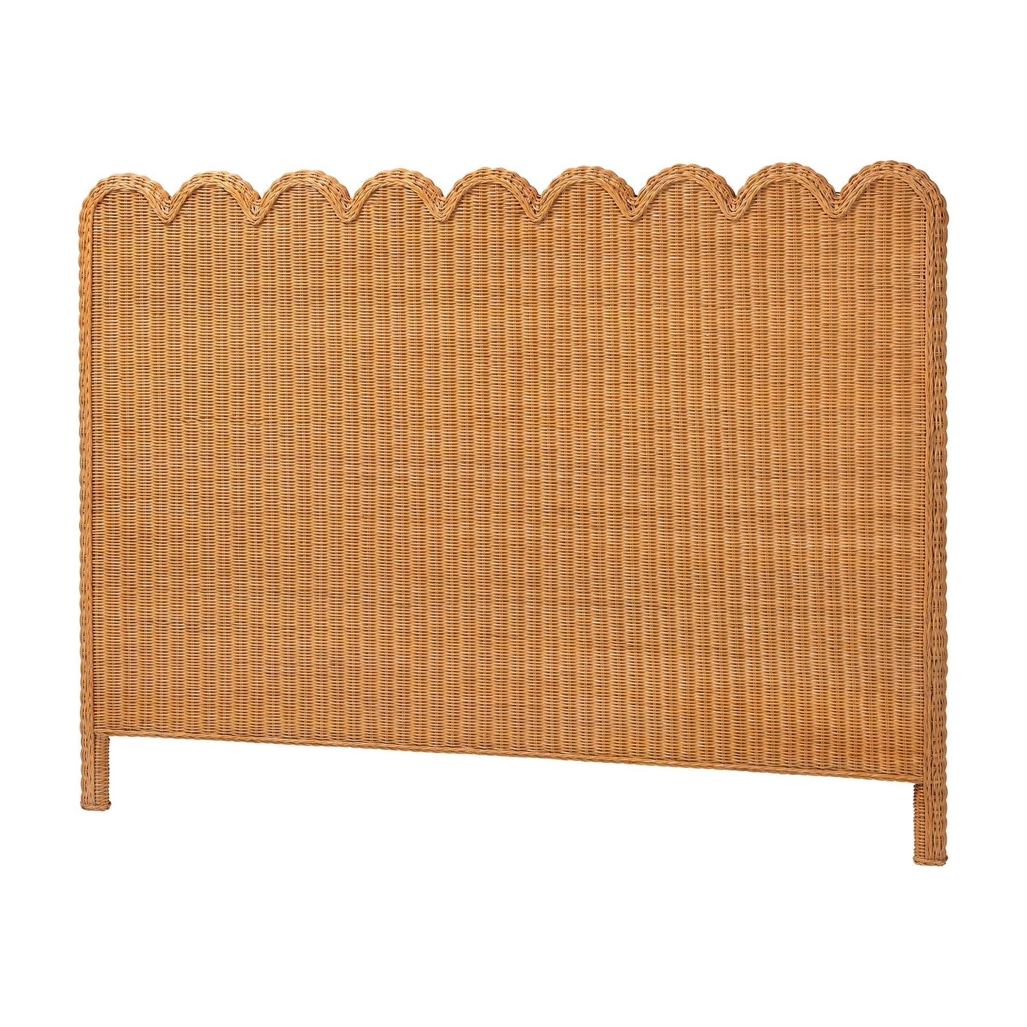 bali & pari Maritza Bohemian Light Honey Scalloped Rattan Pitrit Standalone Headboard