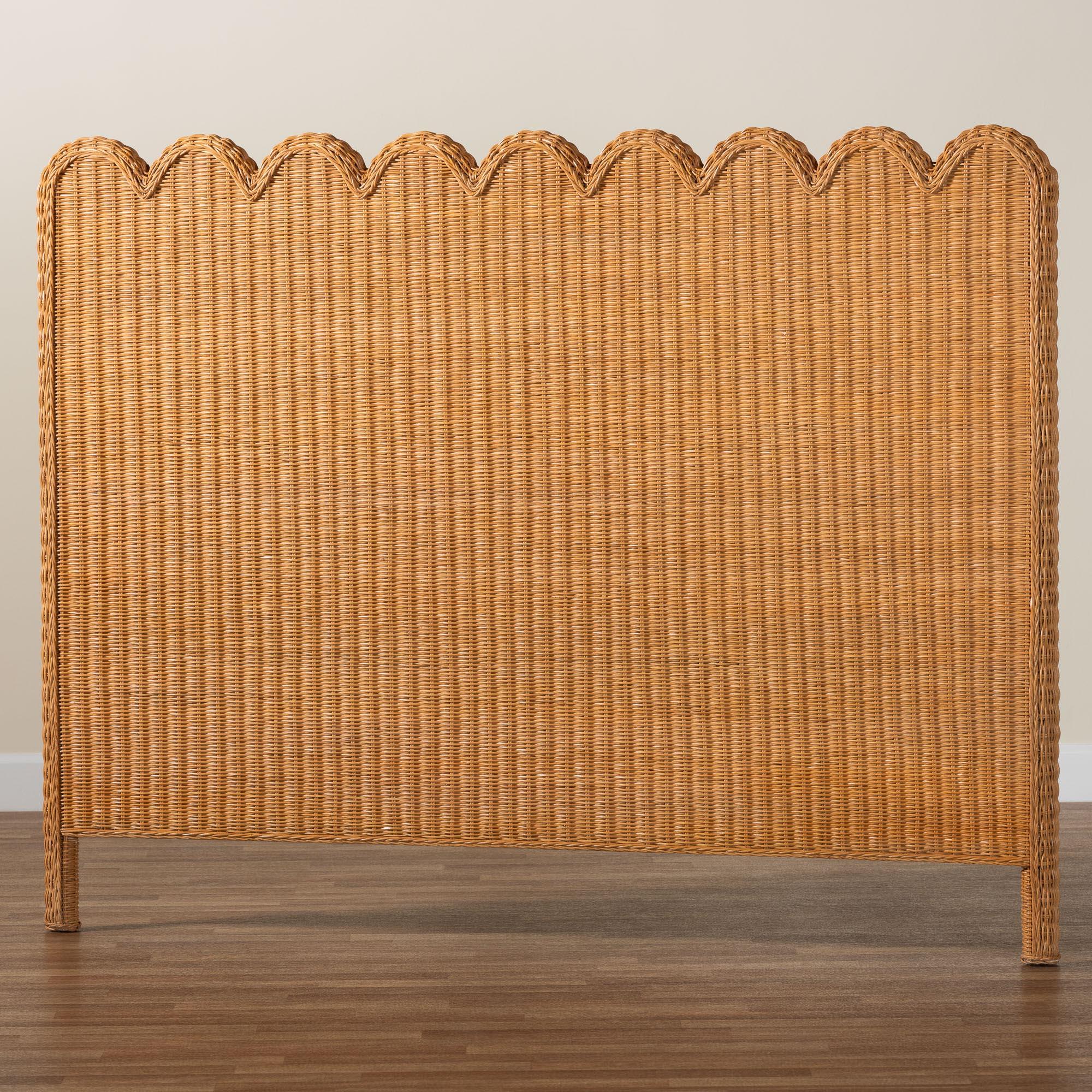 bali & pari Maritza Bohemian Light Honey Scalloped Rattan Pitrit Standalone Headboard