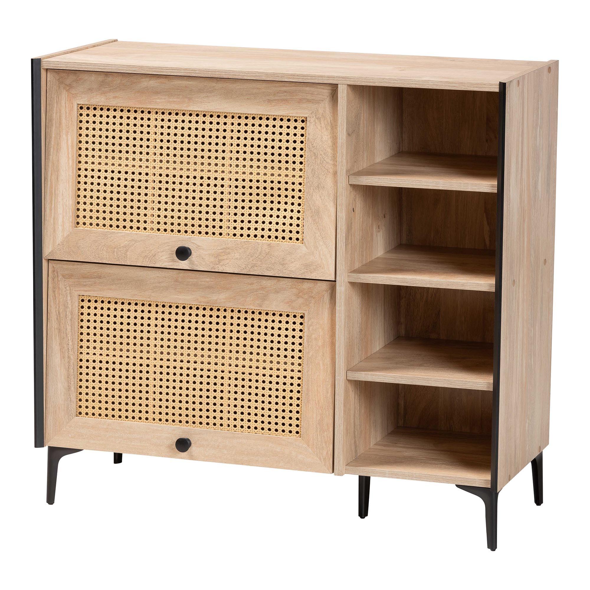 Malcolm Mid-Century Modern Wood Shoe Cabinet with Flipper Doors