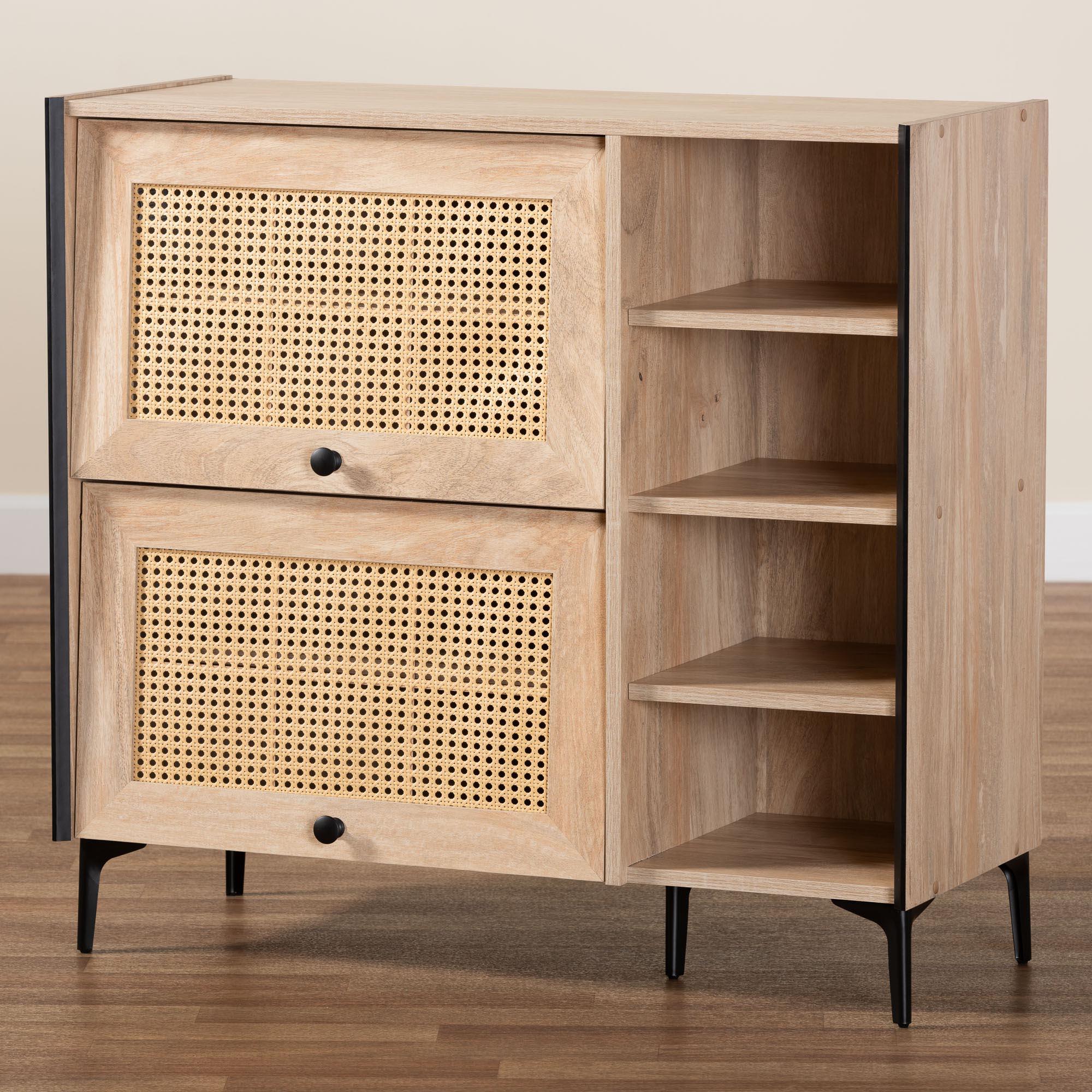 Malcolm Mid-Century Modern Wood Shoe Cabinet with Flipper Doors