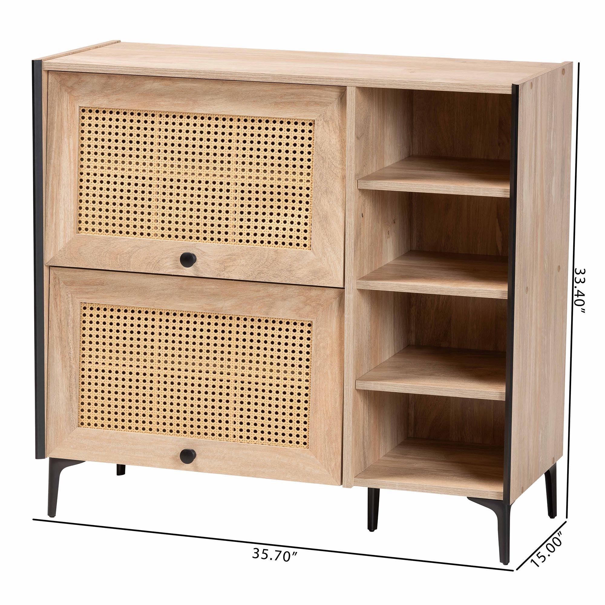 Malcolm Mid-Century Modern Wood Shoe Cabinet with Flipper Doors