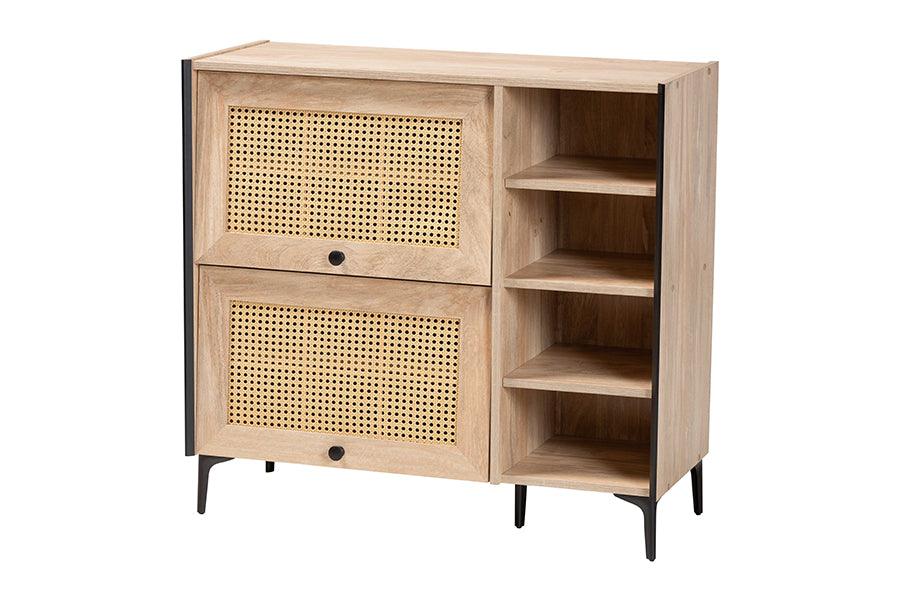 Malcolm Mid-Century Modern Wood Shoe Cabinet with Flipper Doors