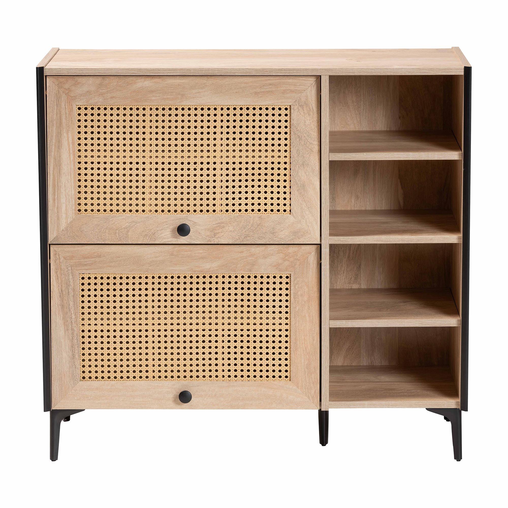 Malcolm Mid-Century Modern Wood Shoe Cabinet with Flipper Doors