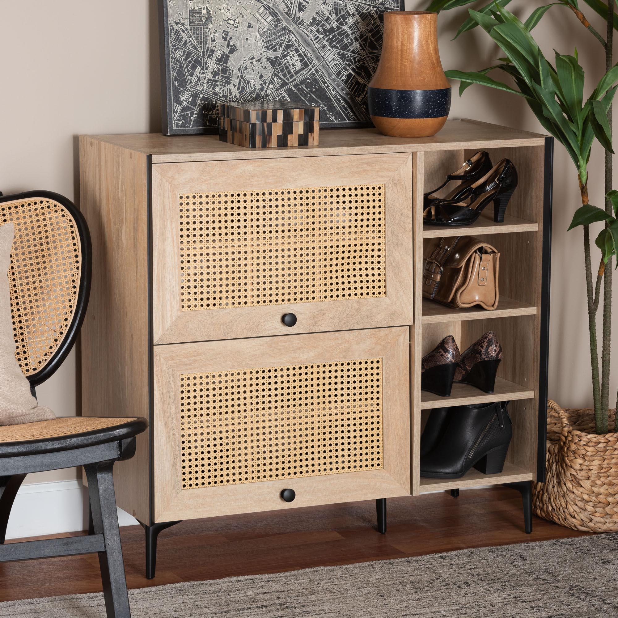 Malcolm Mid-Century Modern Wood Shoe Cabinet with Flipper Doors