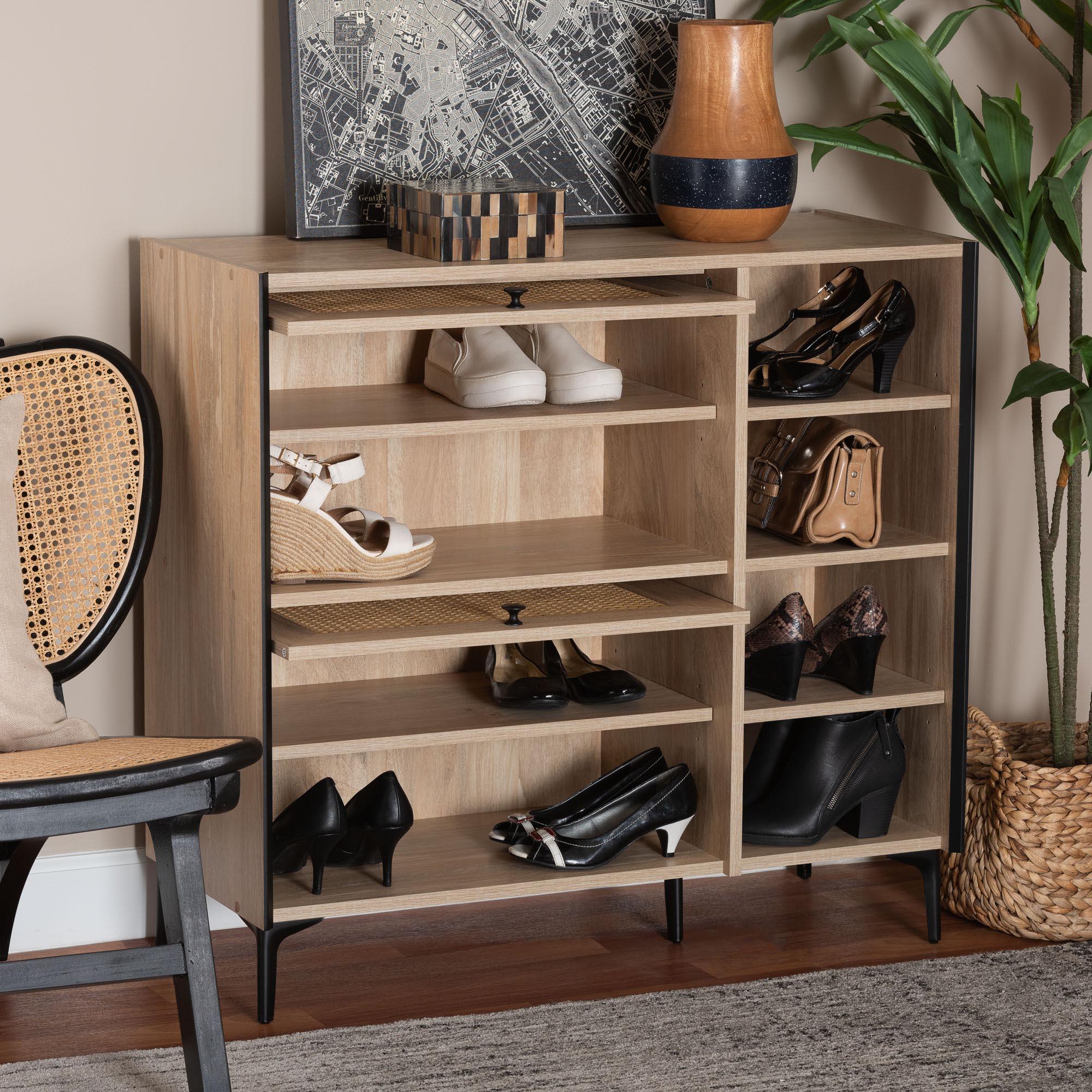 Malcolm Mid-Century Modern Wood Shoe Cabinet with Flipper Doors