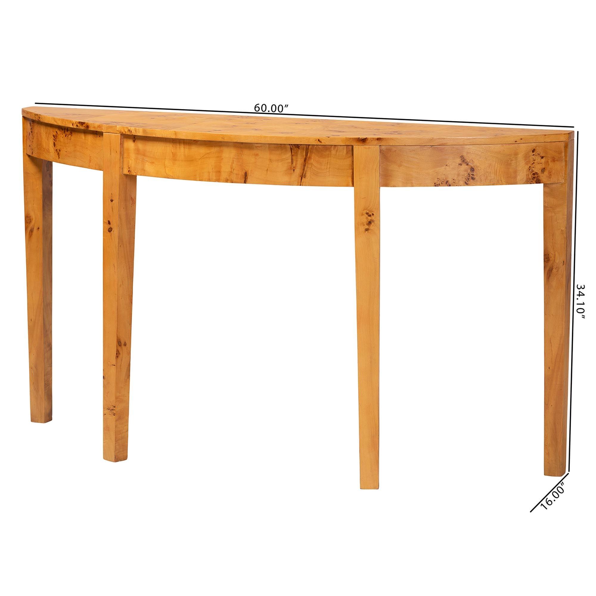 bali & pari Jihan Modern and Contemporary Real Burl Wood Half-Moon Large Console Table