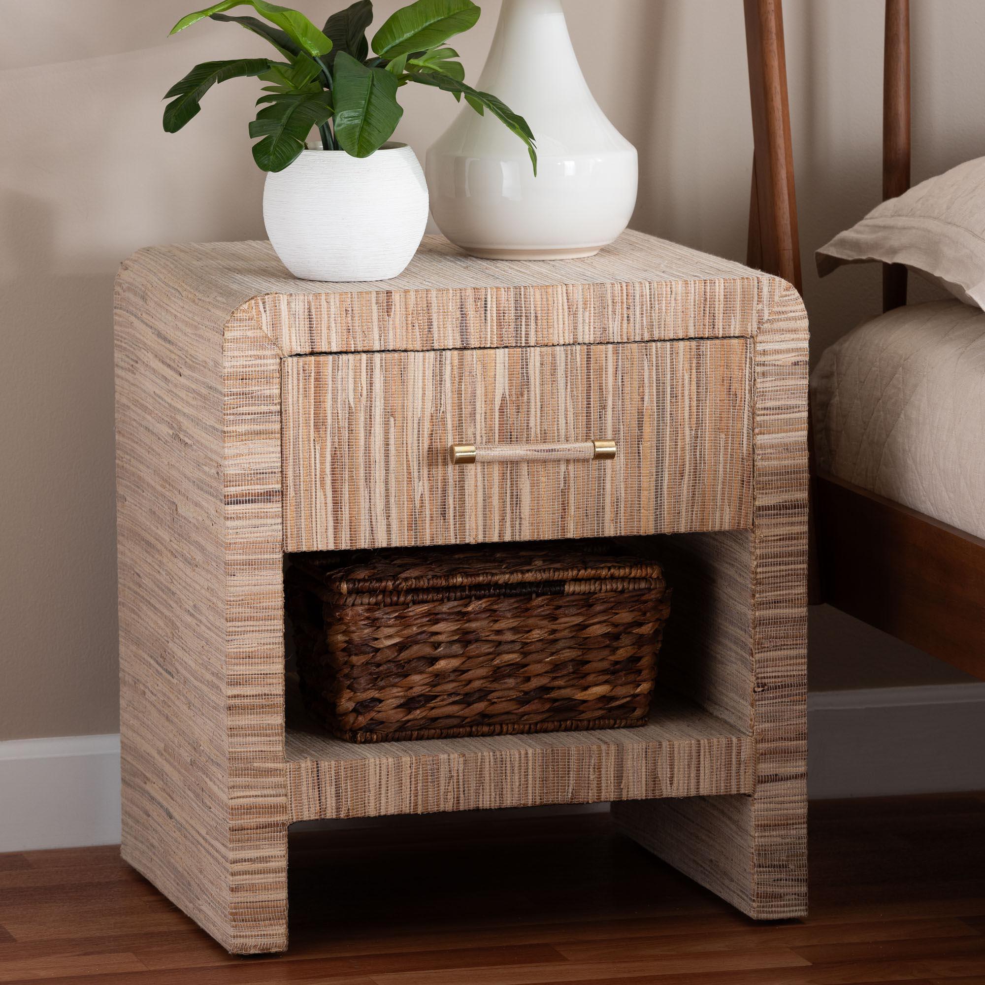 bali & pari Callan Bohemian Woven Grasscloth 1-Drawer Nightstand