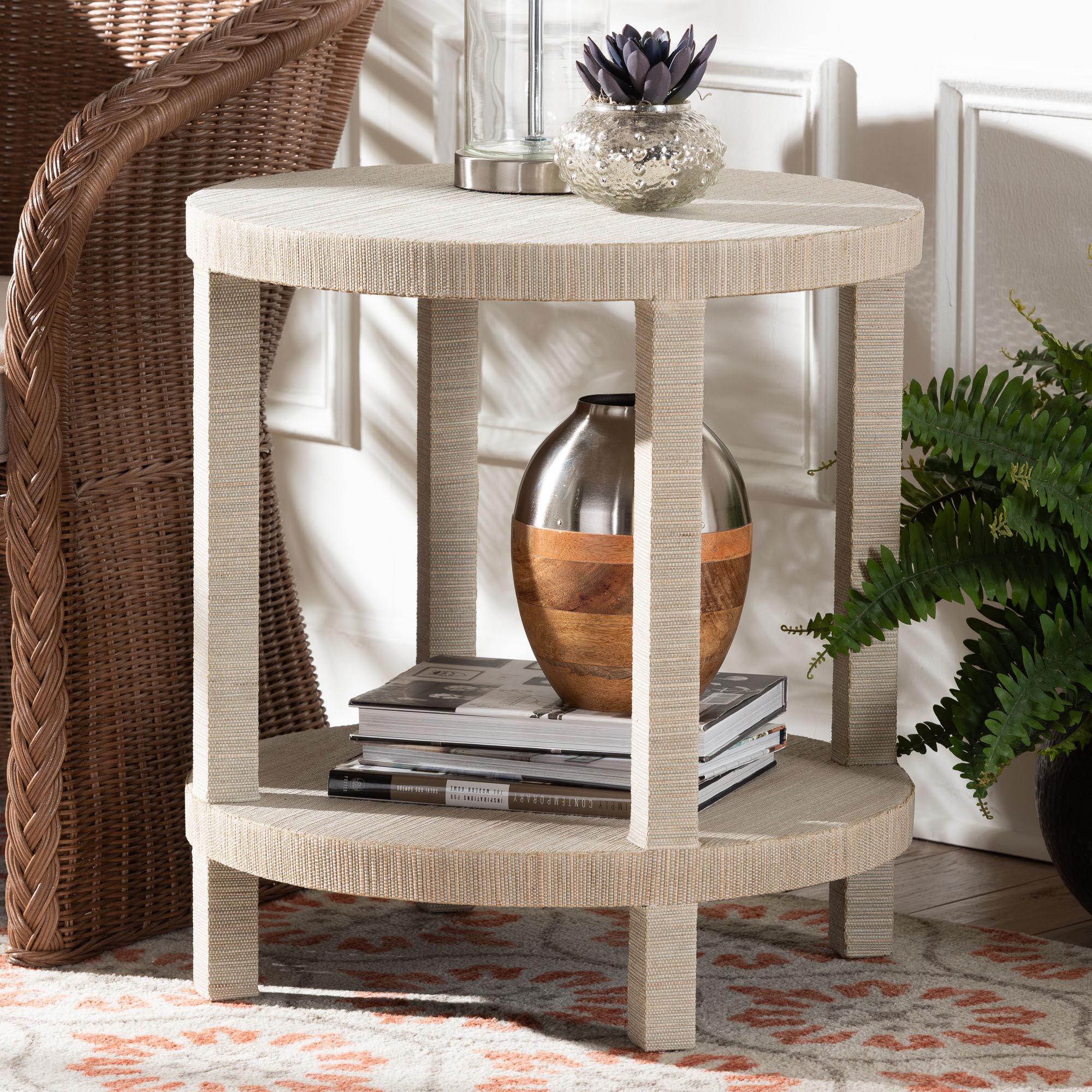 bali & pari Rocco Bohemian Woven Grasscloth End Table