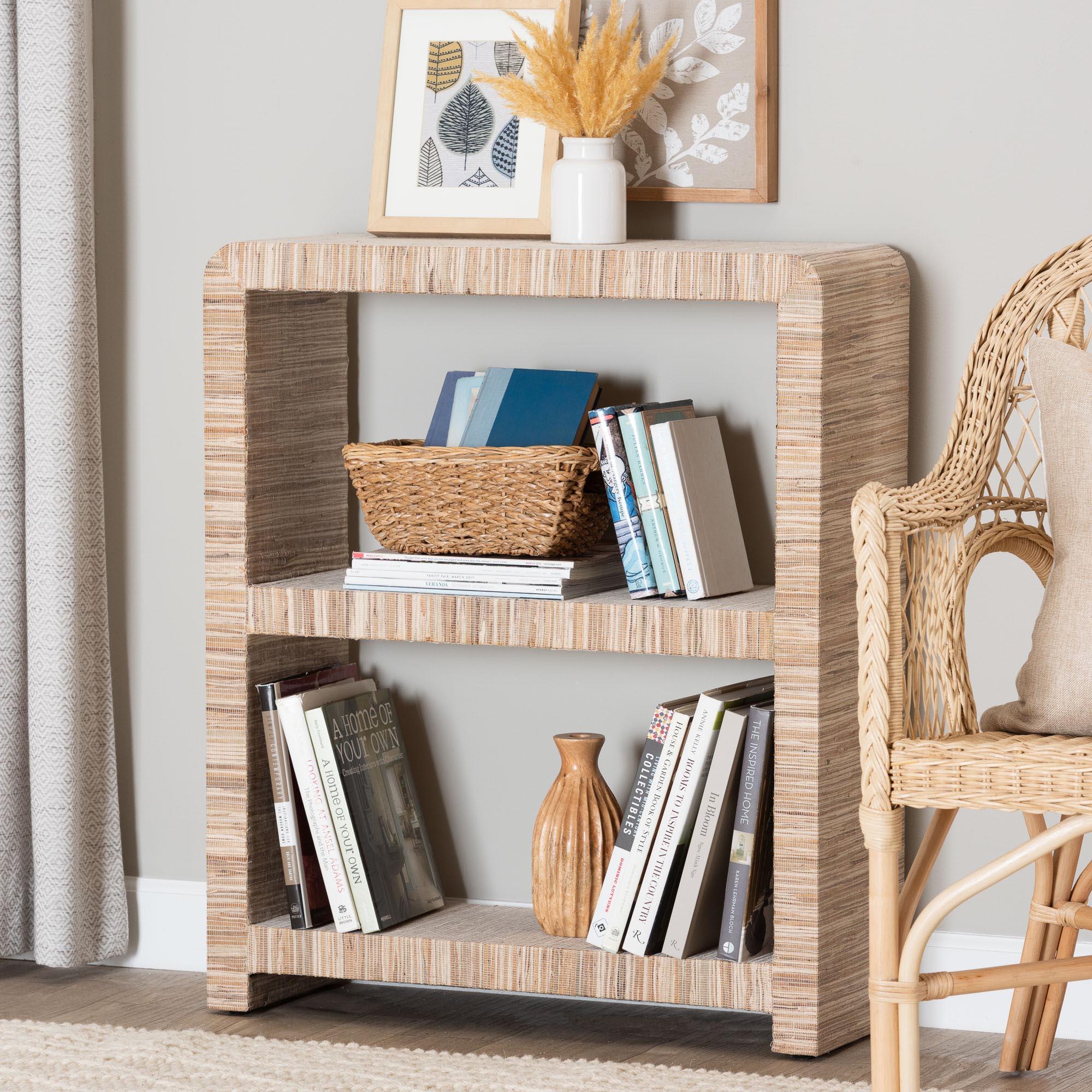 bali & pari Lucy Bohemian Woven Grasscloth Bookshelf