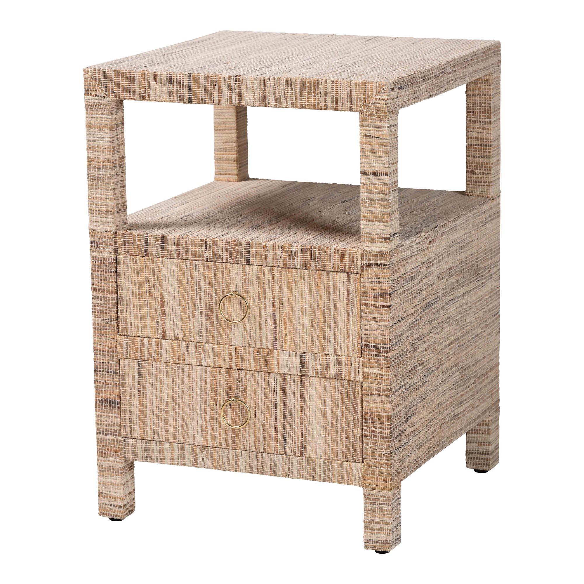 bali & pari Paine Bohemian Woven Grasscloth 2-Drawer Nightstand