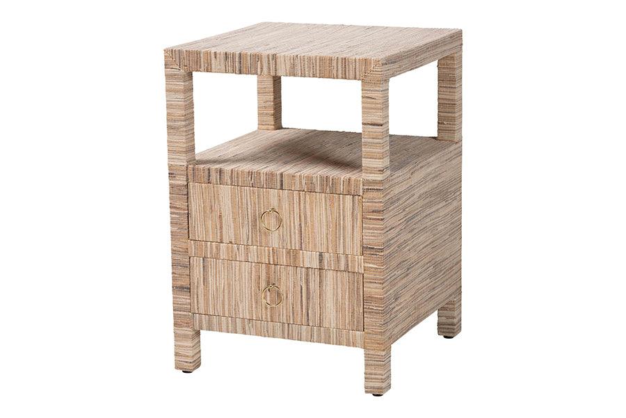 bali & pari Paine Bohemian Woven Grasscloth 2-Drawer Nightstand