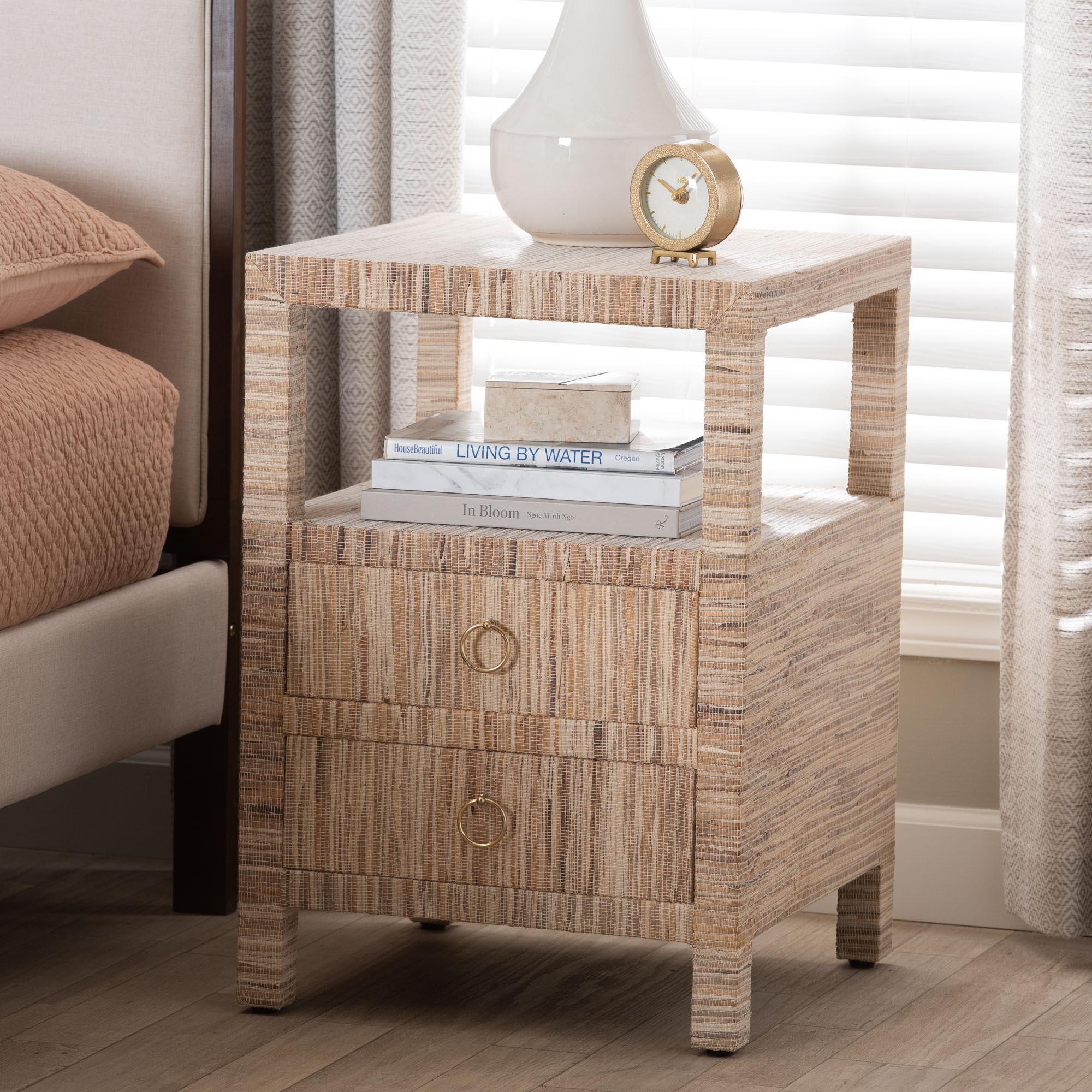 bali & pari Paine Bohemian Woven Grasscloth 2-Drawer Nightstand