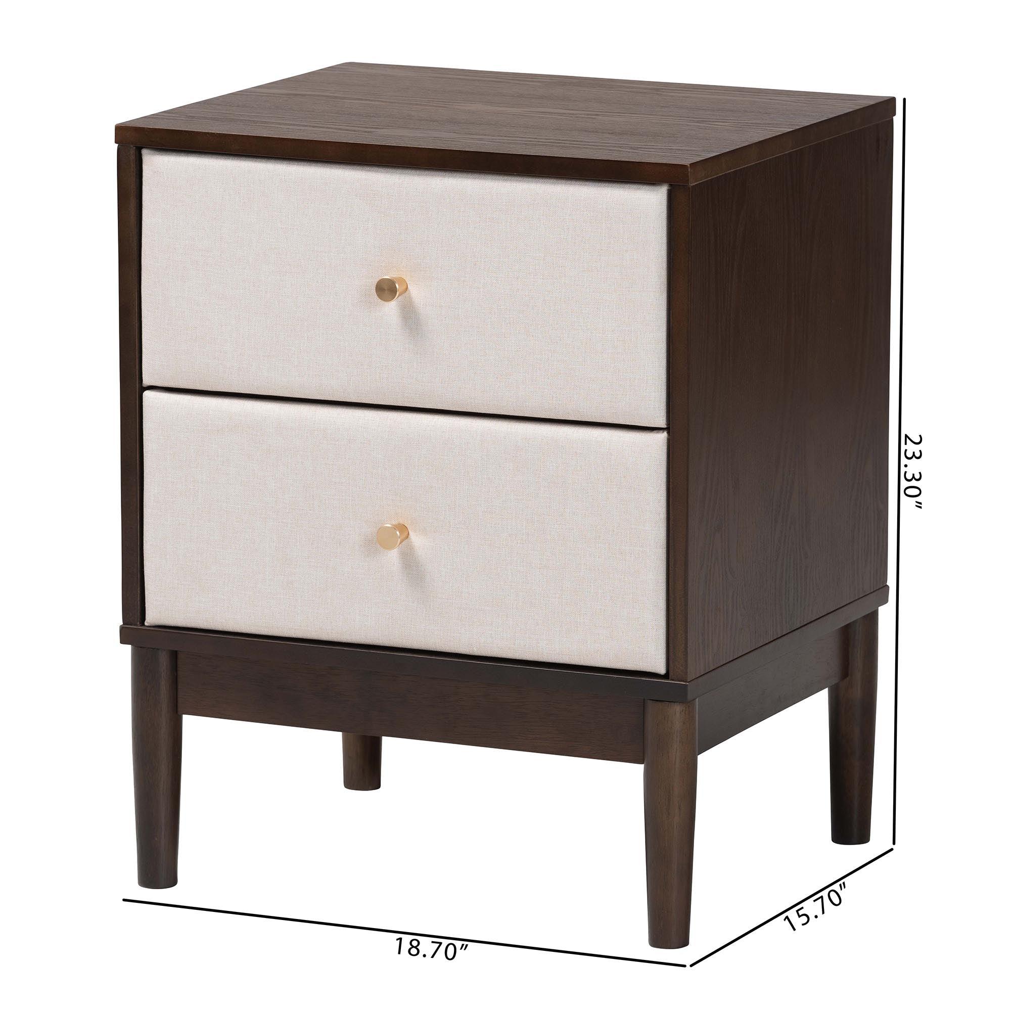 Nikolai Mid-Century Fabric and Wood 2-Drawer Nightstand