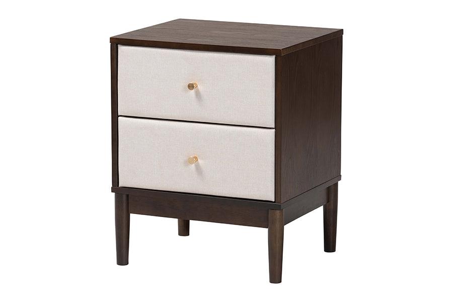 Nikolai Mid-Century Fabric and Wood 2-Drawer Nightstand