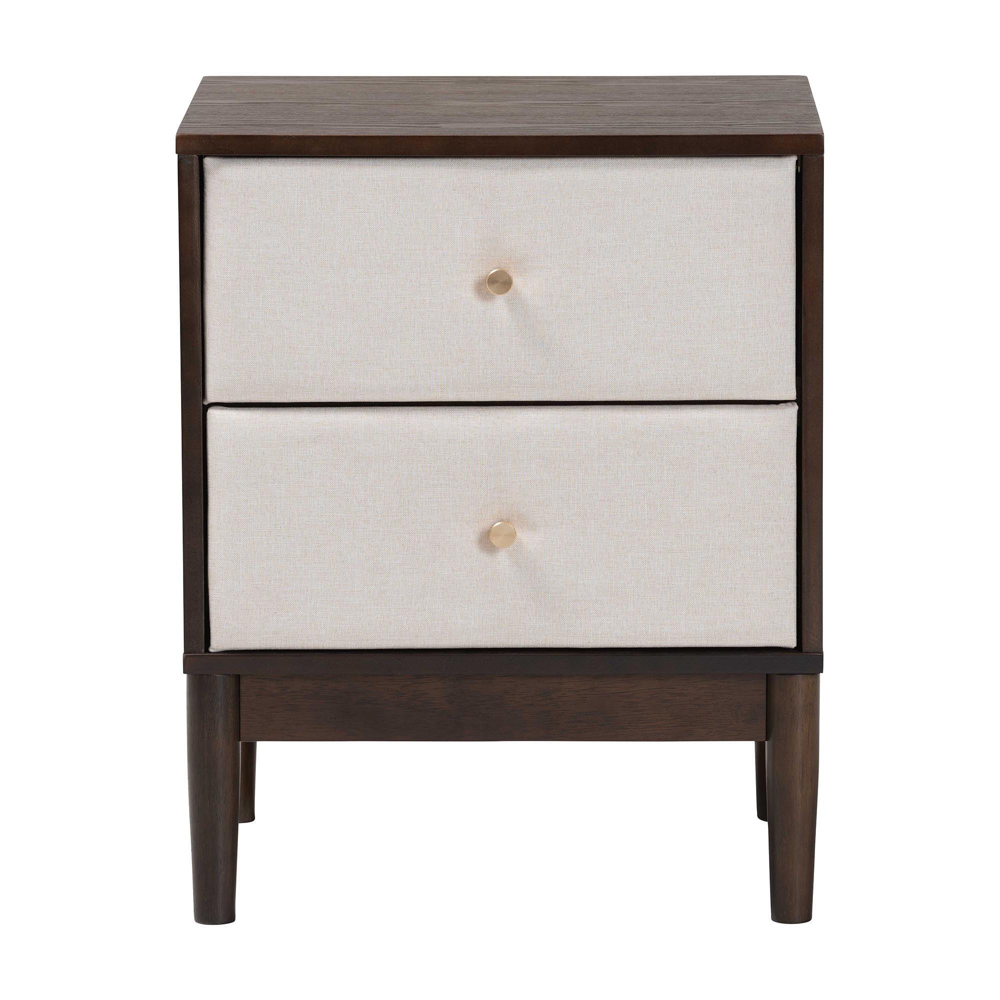 Nikolai Mid-Century Fabric and Wood 2-Drawer Nightstand