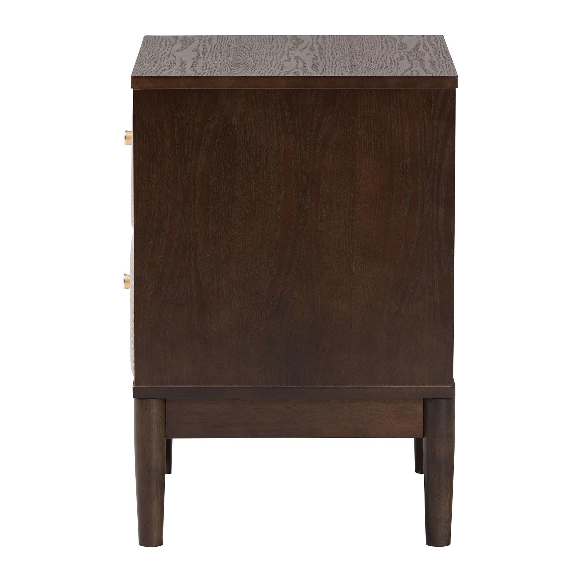 Nikolai Mid-Century Fabric and Wood 2-Drawer Nightstand