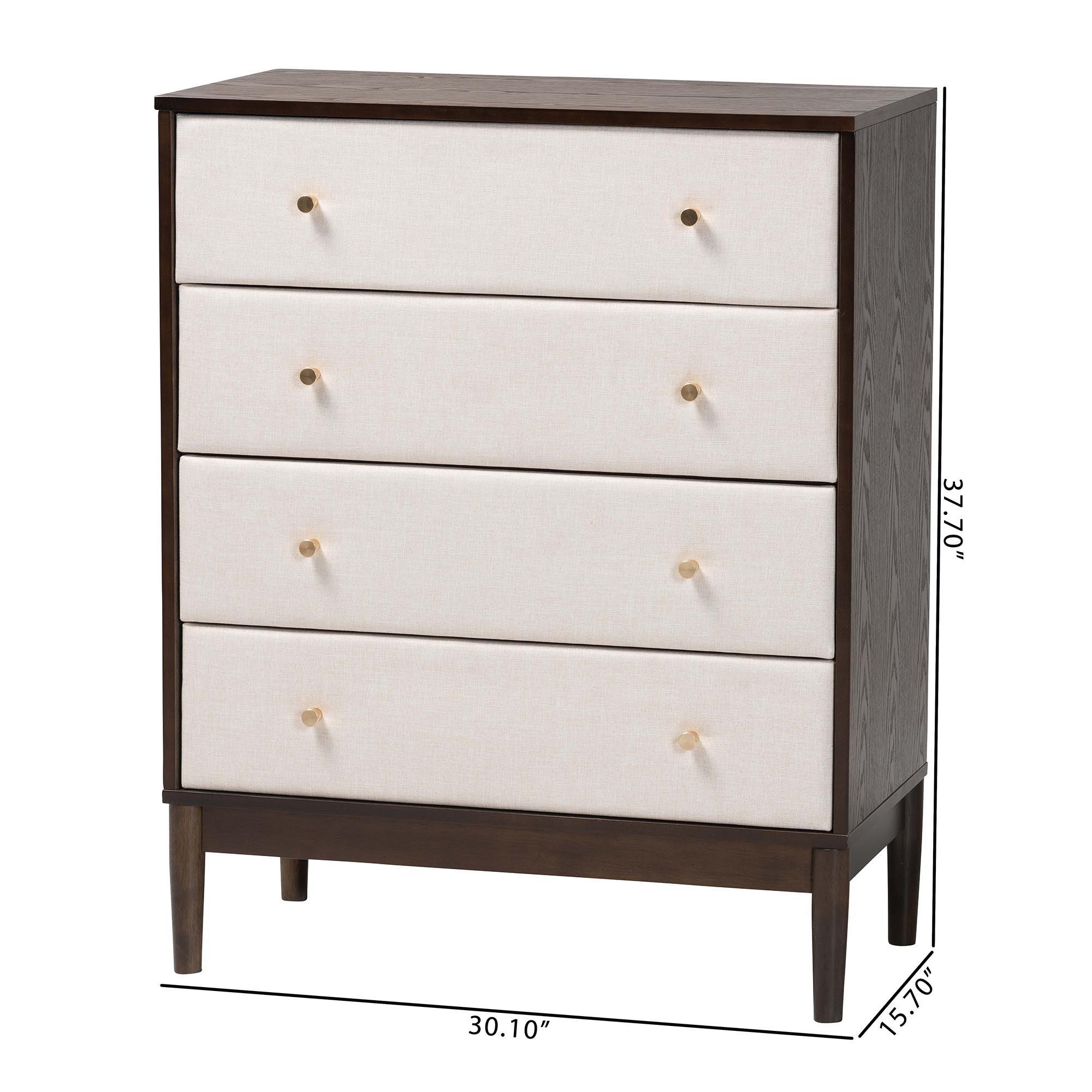 Nikolai Mid-Century Fabric and Wood 4-Drawer Chest