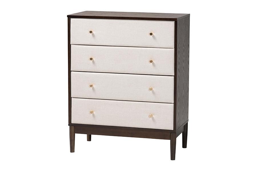 Nikolai Mid-Century Fabric and Wood 4-Drawer Chest