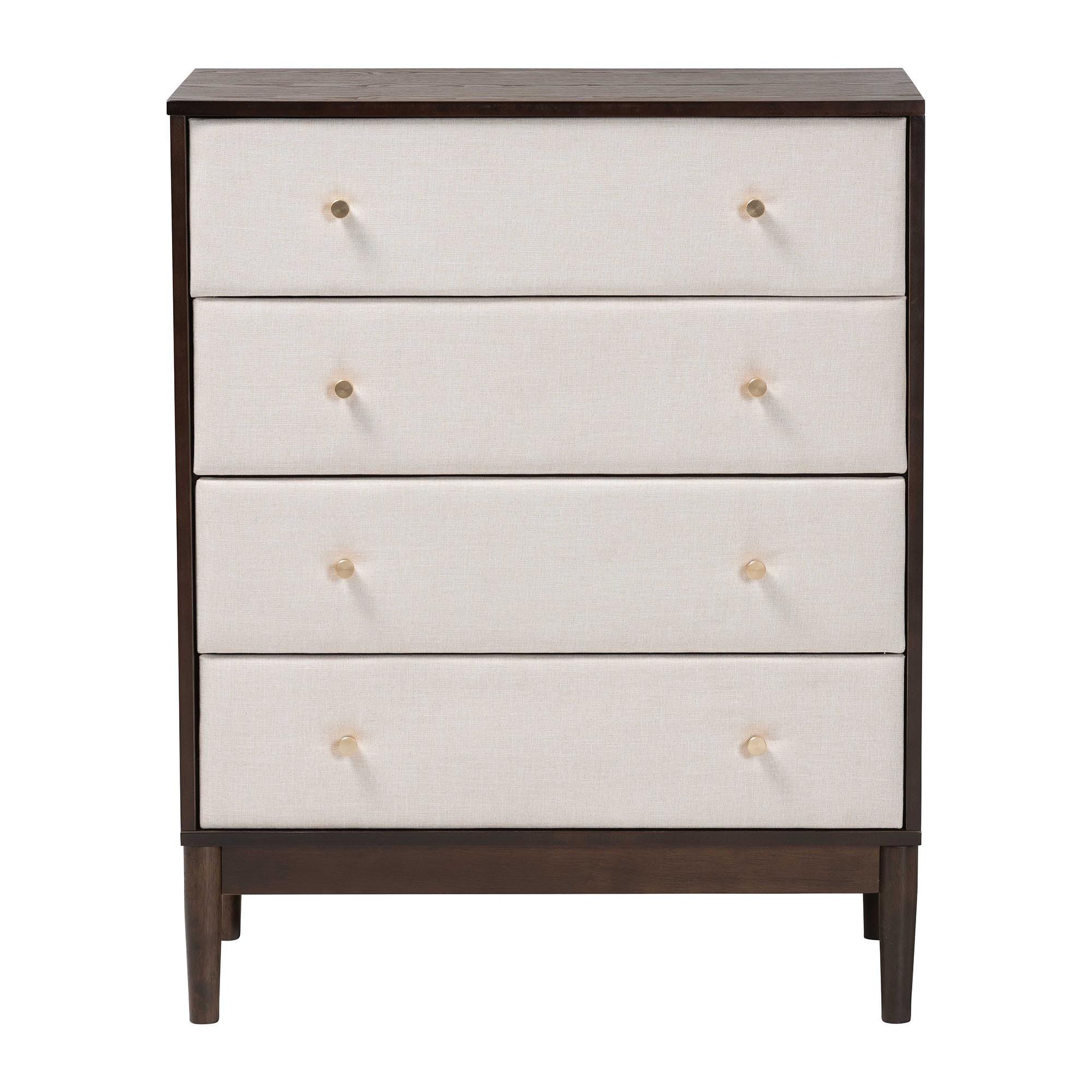 Nikolai Mid-Century Fabric and Wood 4-Drawer Chest