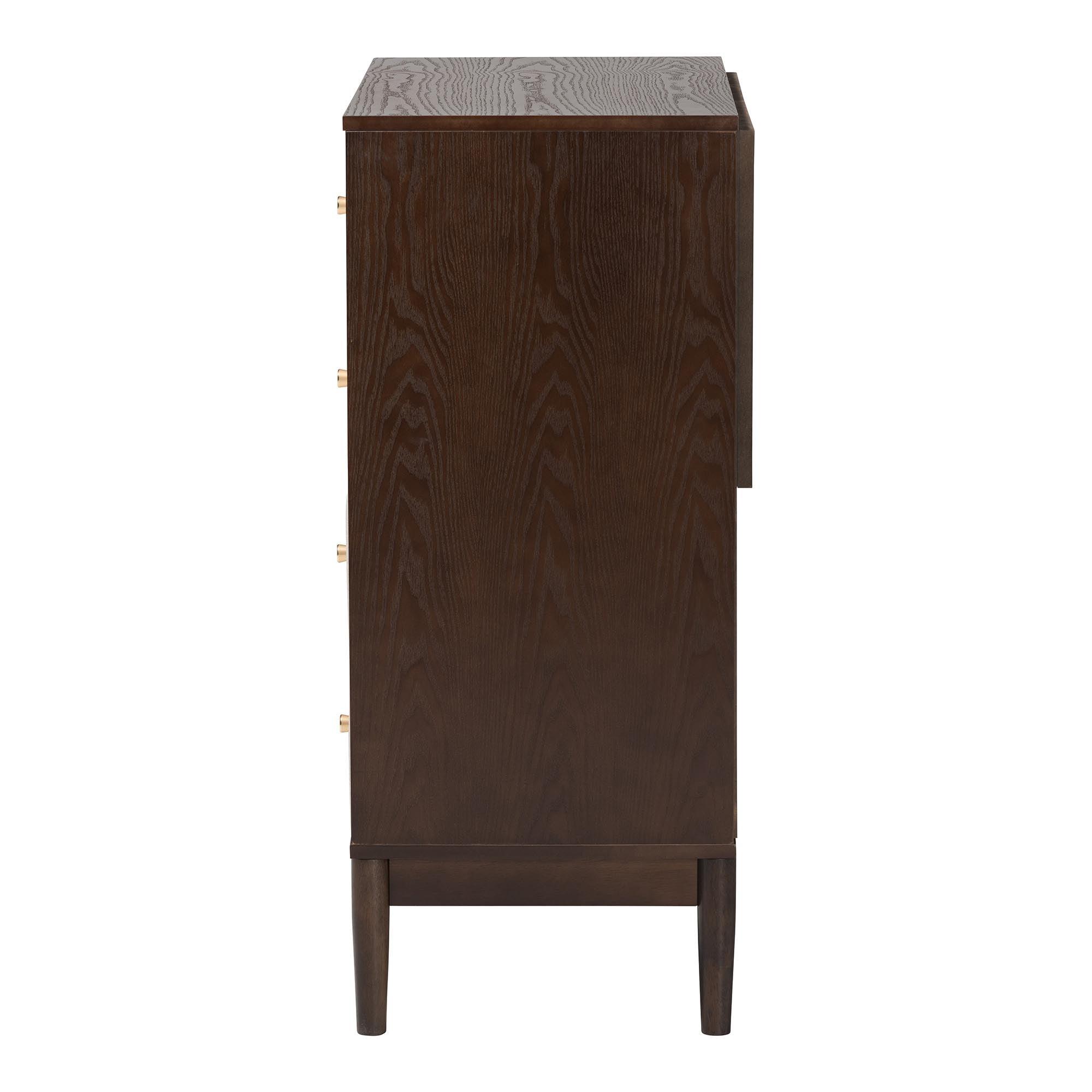 Nikolai Mid-Century Fabric and Wood 4-Drawer Chest