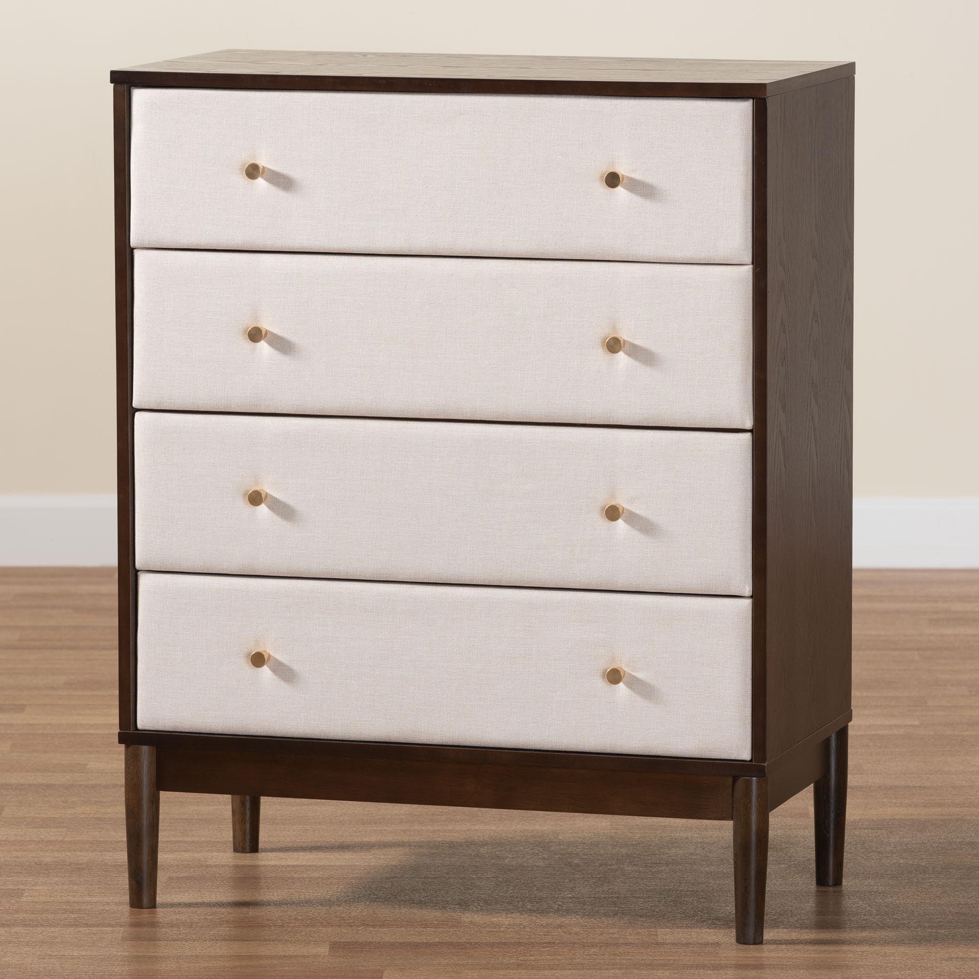 Nikolai Mid-Century Fabric and Wood 4-Drawer Chest