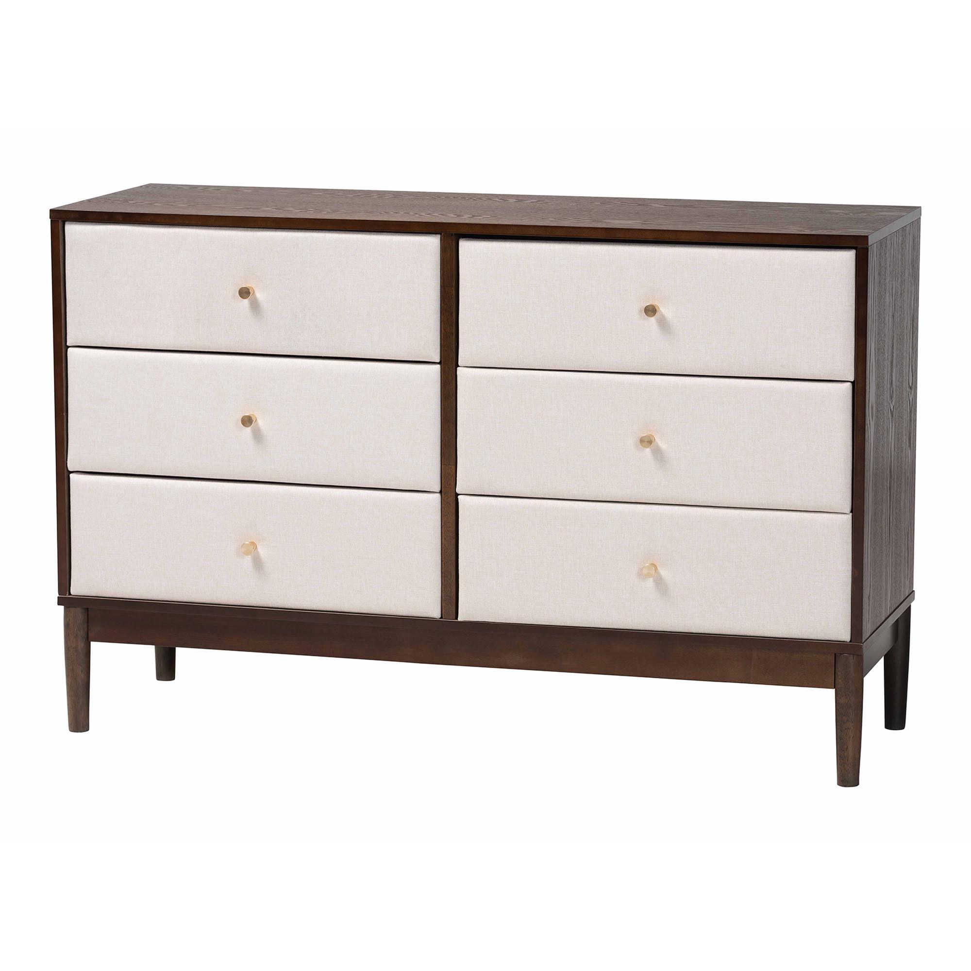 Nikolai Mid-Century Fabric and Wood 6-Drawer Dresser